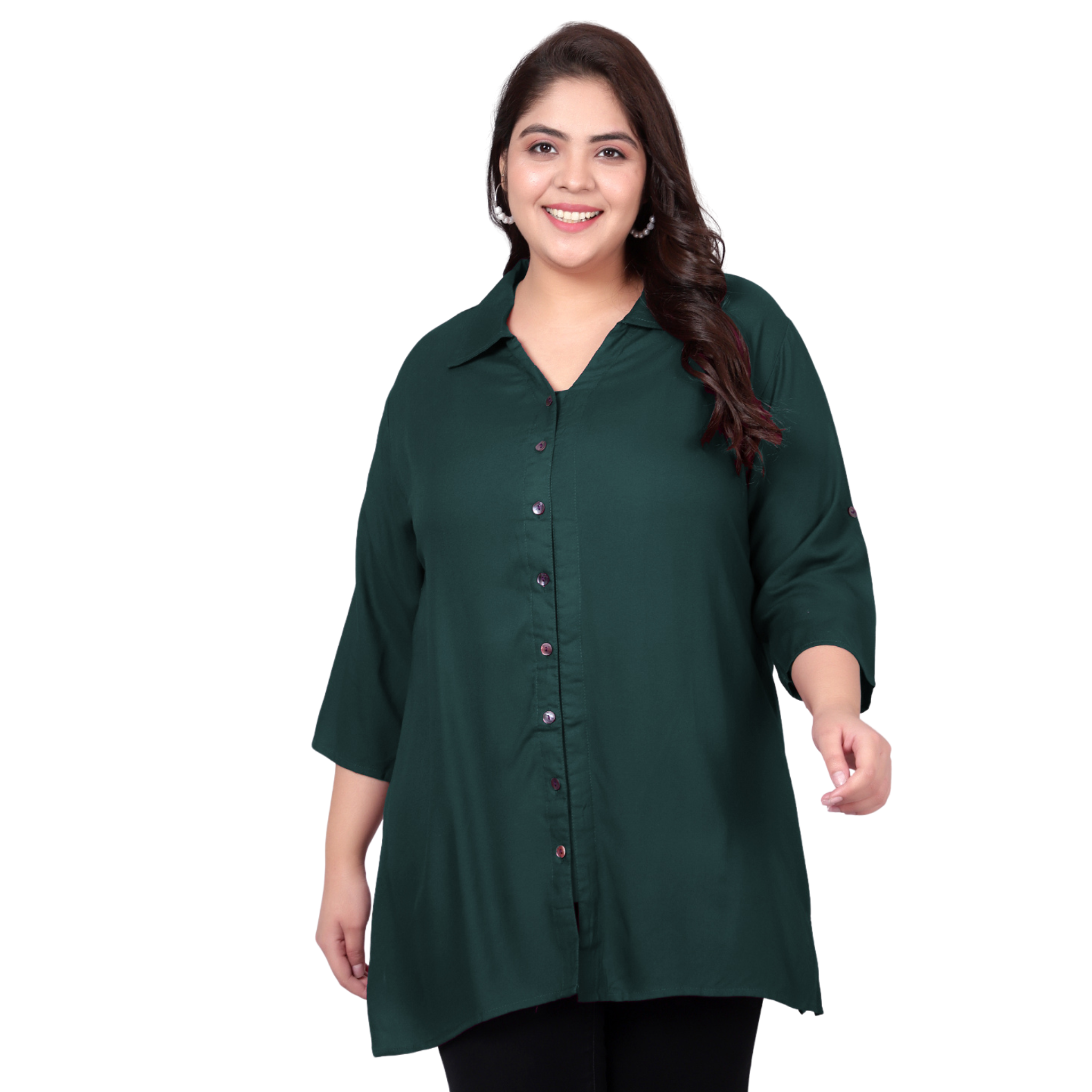 Dark Green Longline Plus Size Shirt