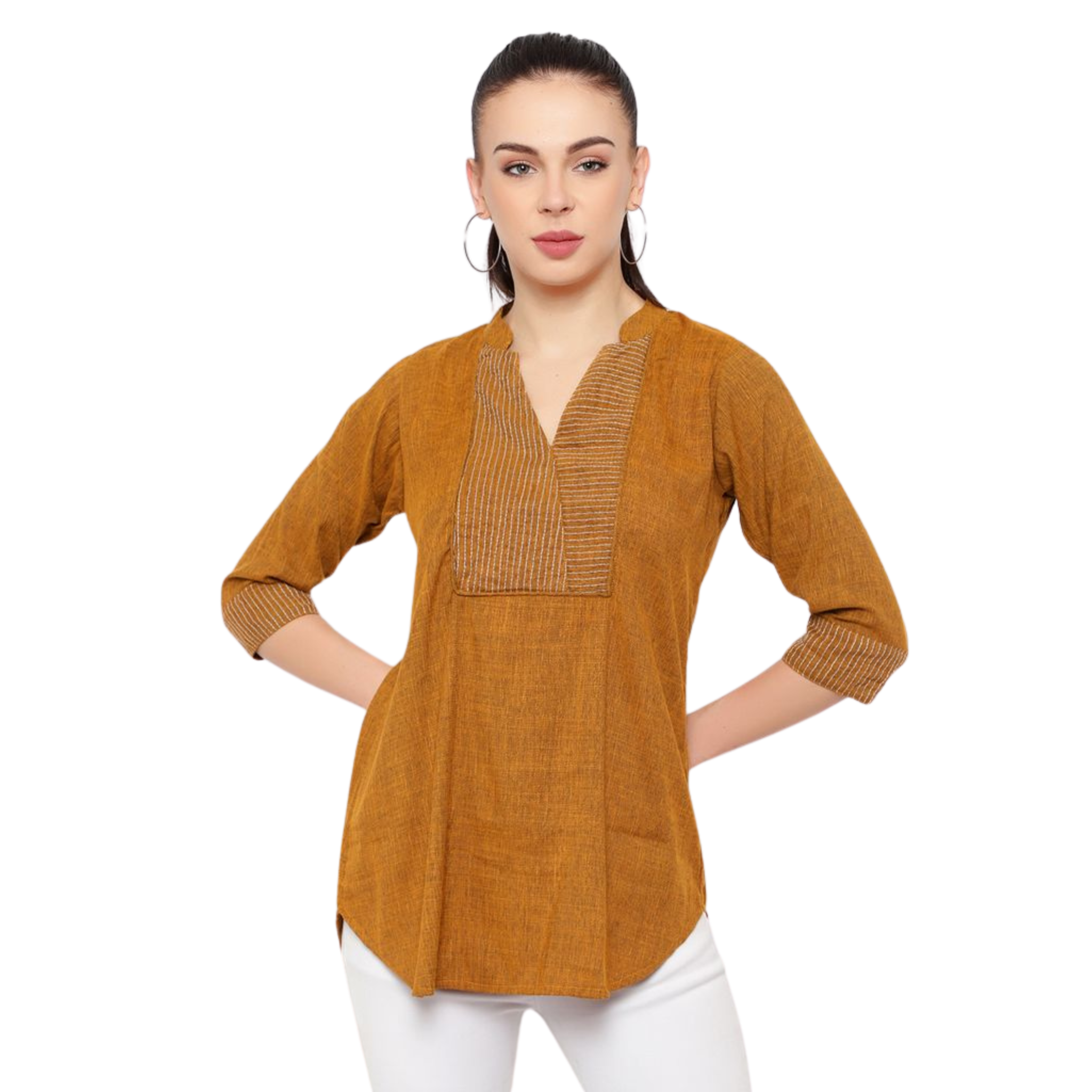 Mustard Solid Embroidered Tunic