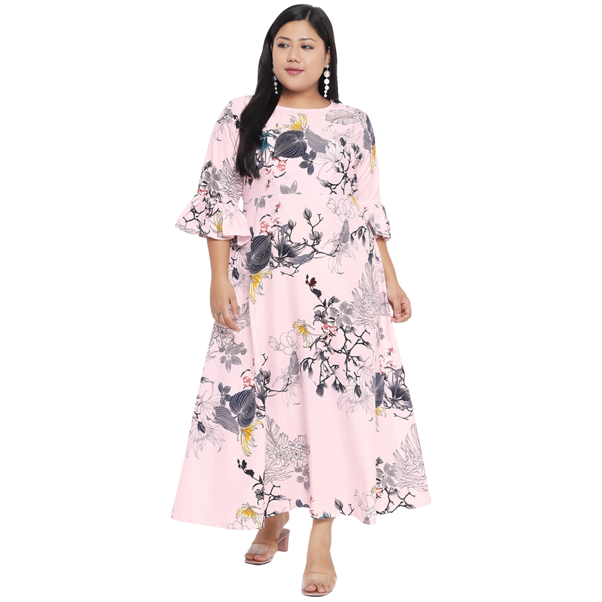 Pink Floral Maxi Plus Size Dress