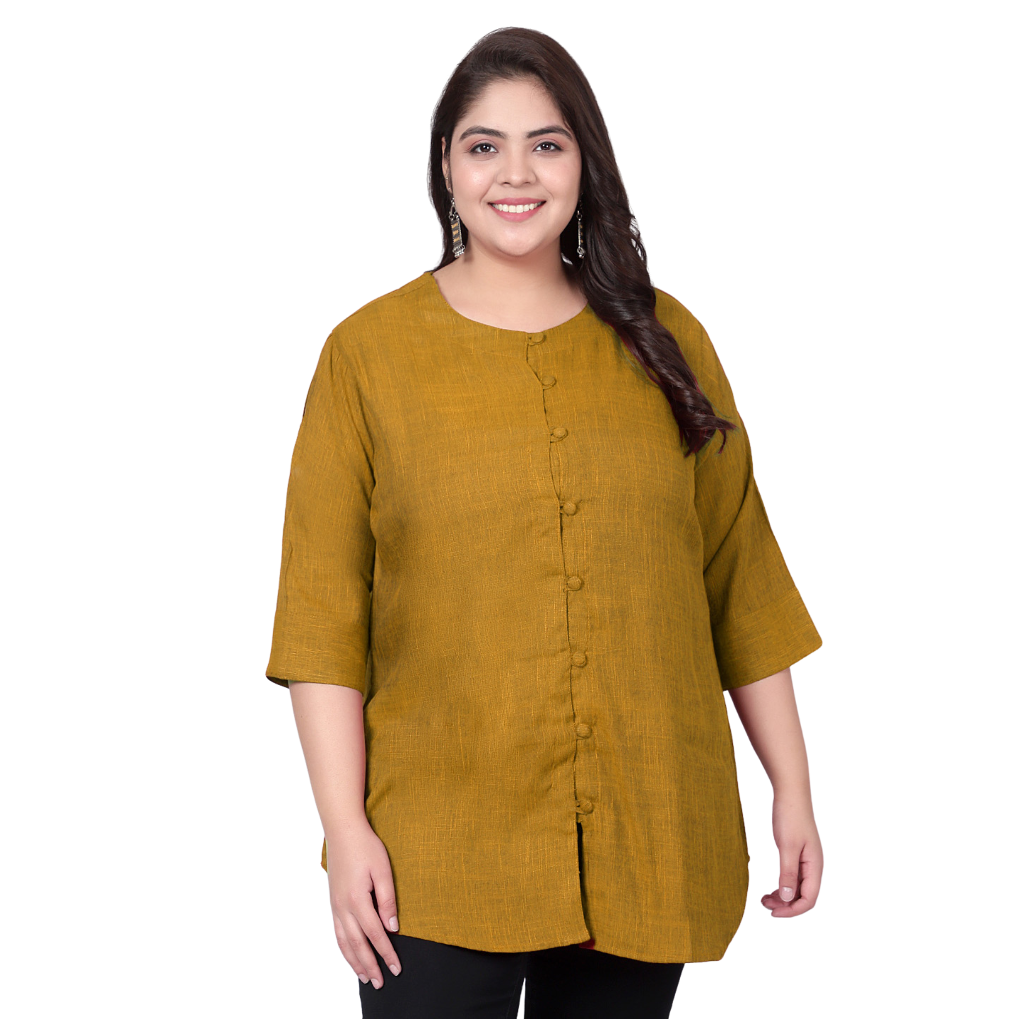 Mustard Cotton Linen Plus Size Tunic