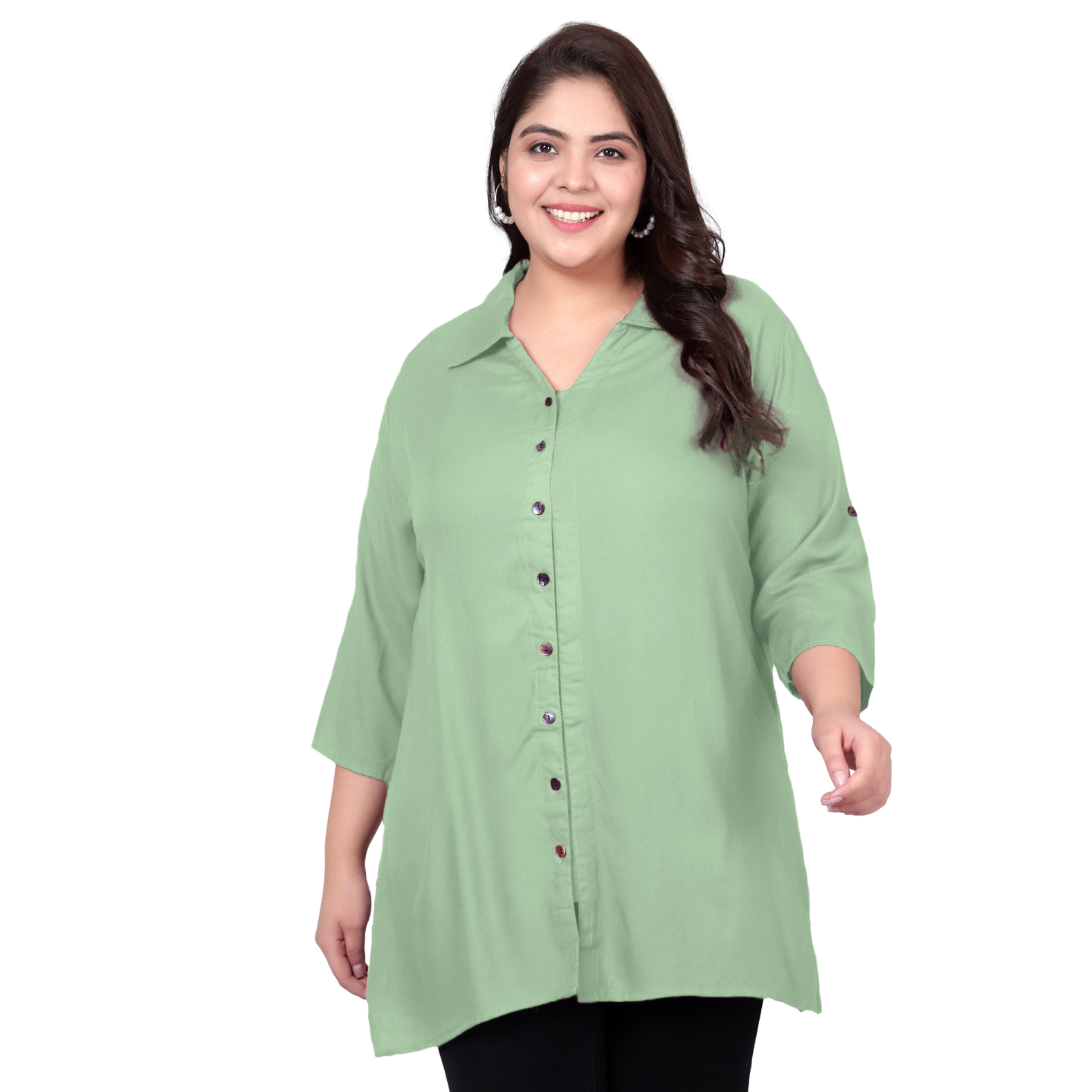 Mint Green Longline Plus Size Shirt