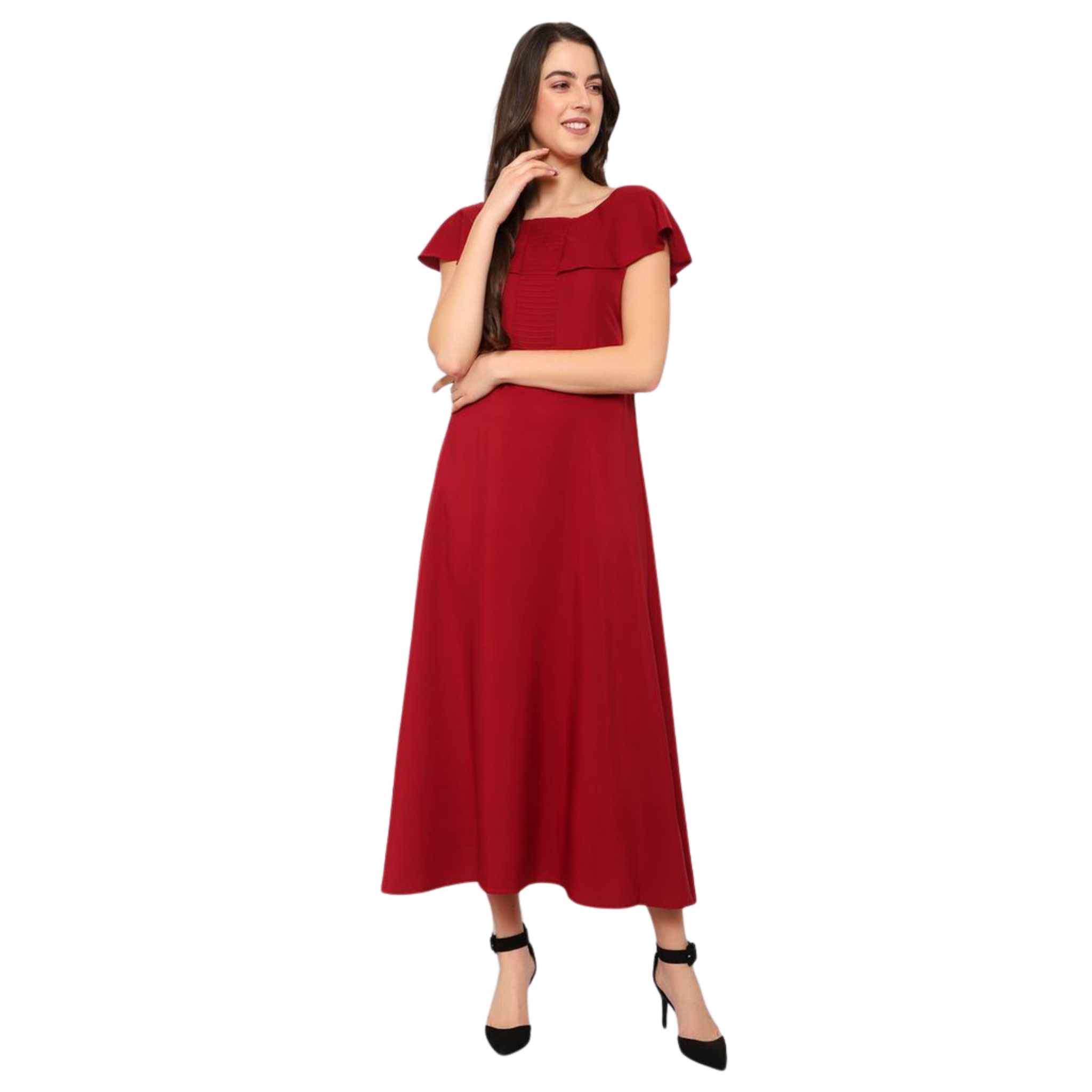 Maroon Solid Maxi Dress