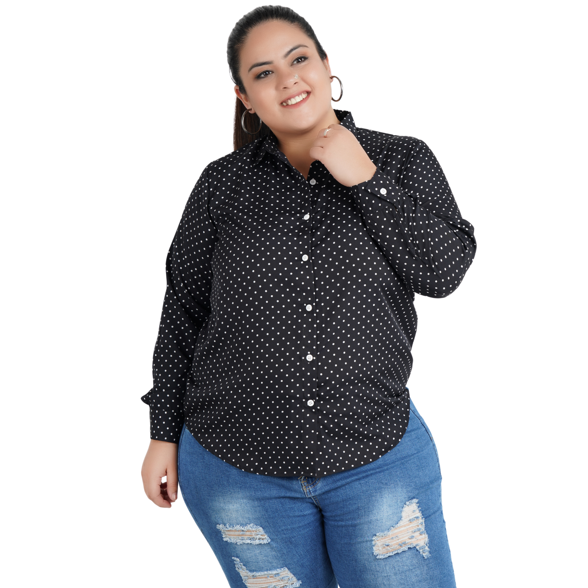 Black Polka Dot Plus Size Shirt