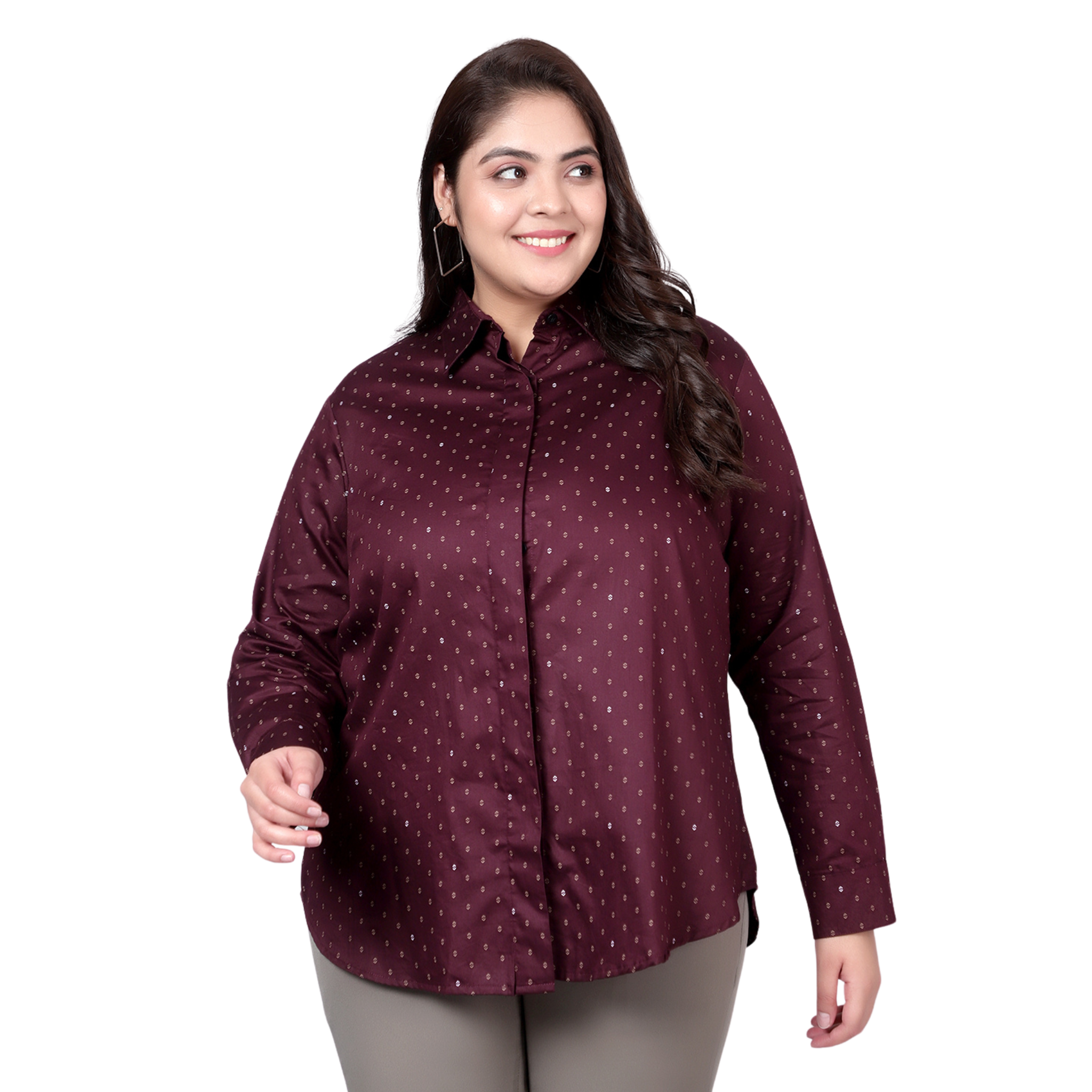 Purple Print Formal Plus Size Shirt