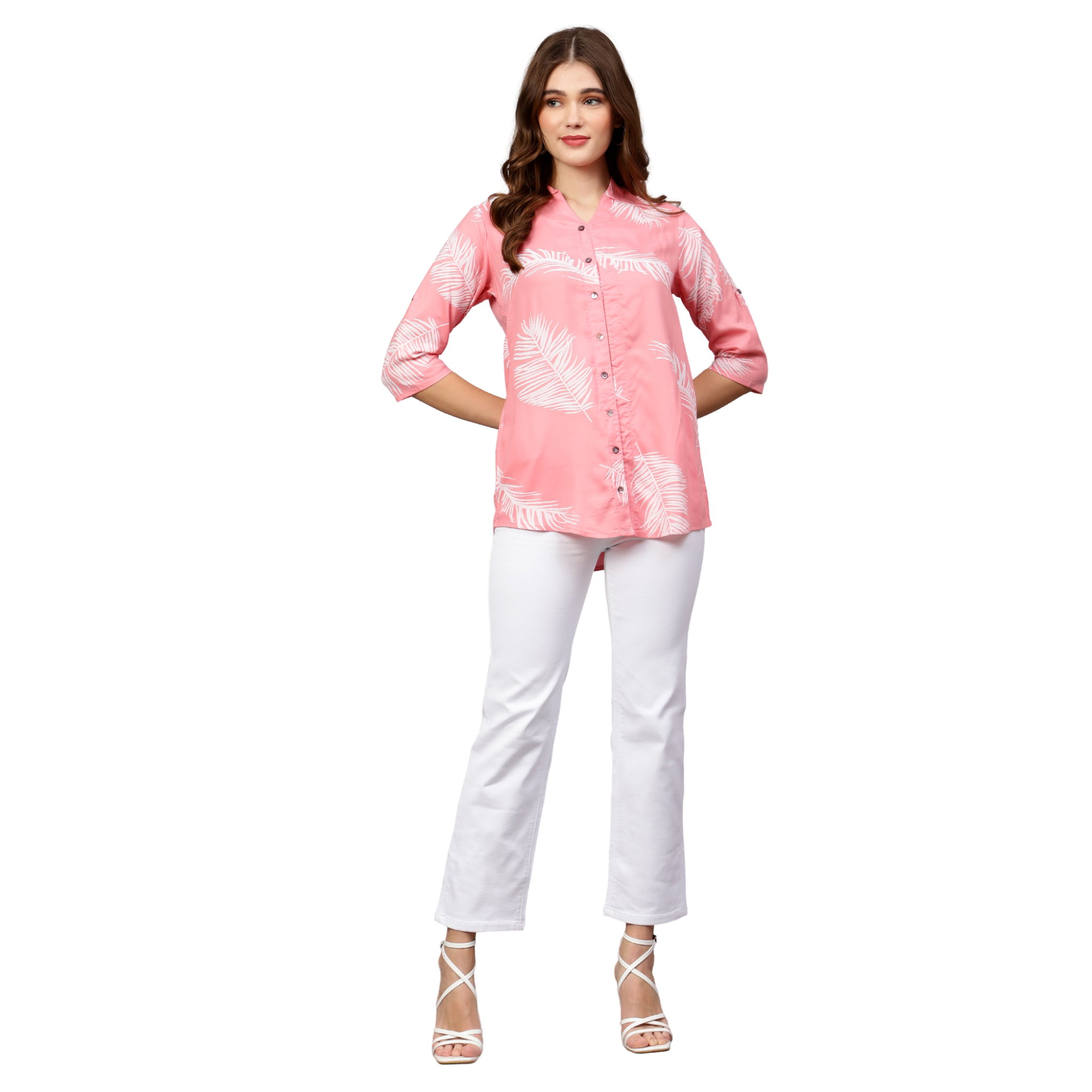 Pink Leaf Print Shirt