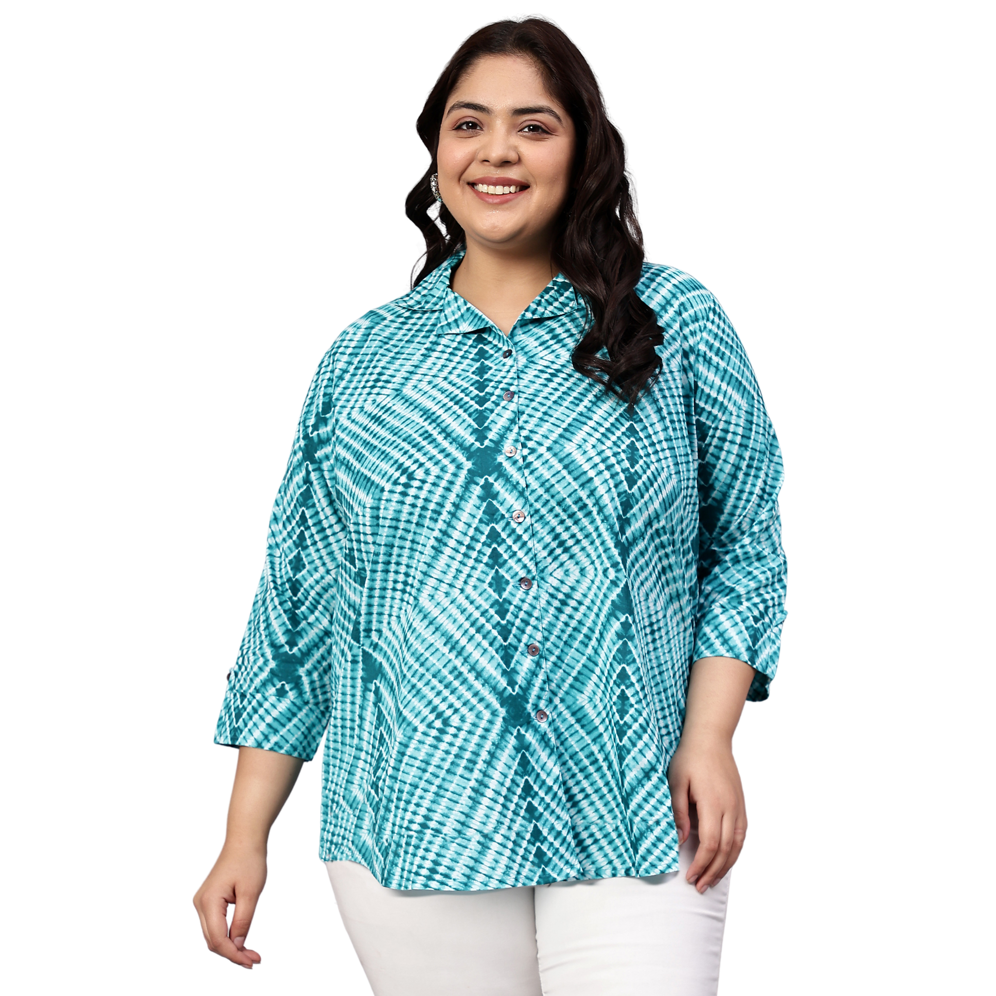 Green Stripe Print Plus Size Shirt