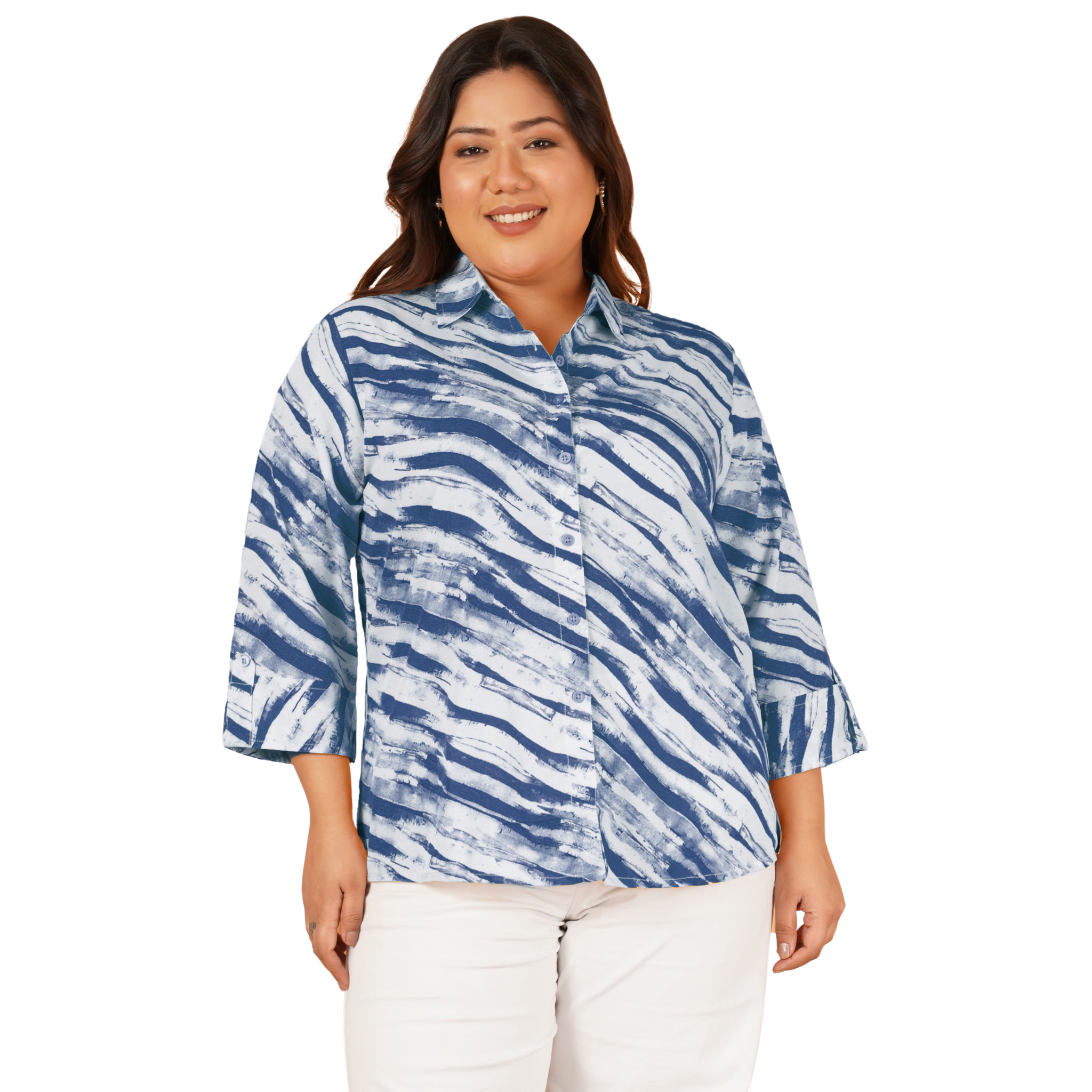 Blue Leheriya Print Plus Size Shirt