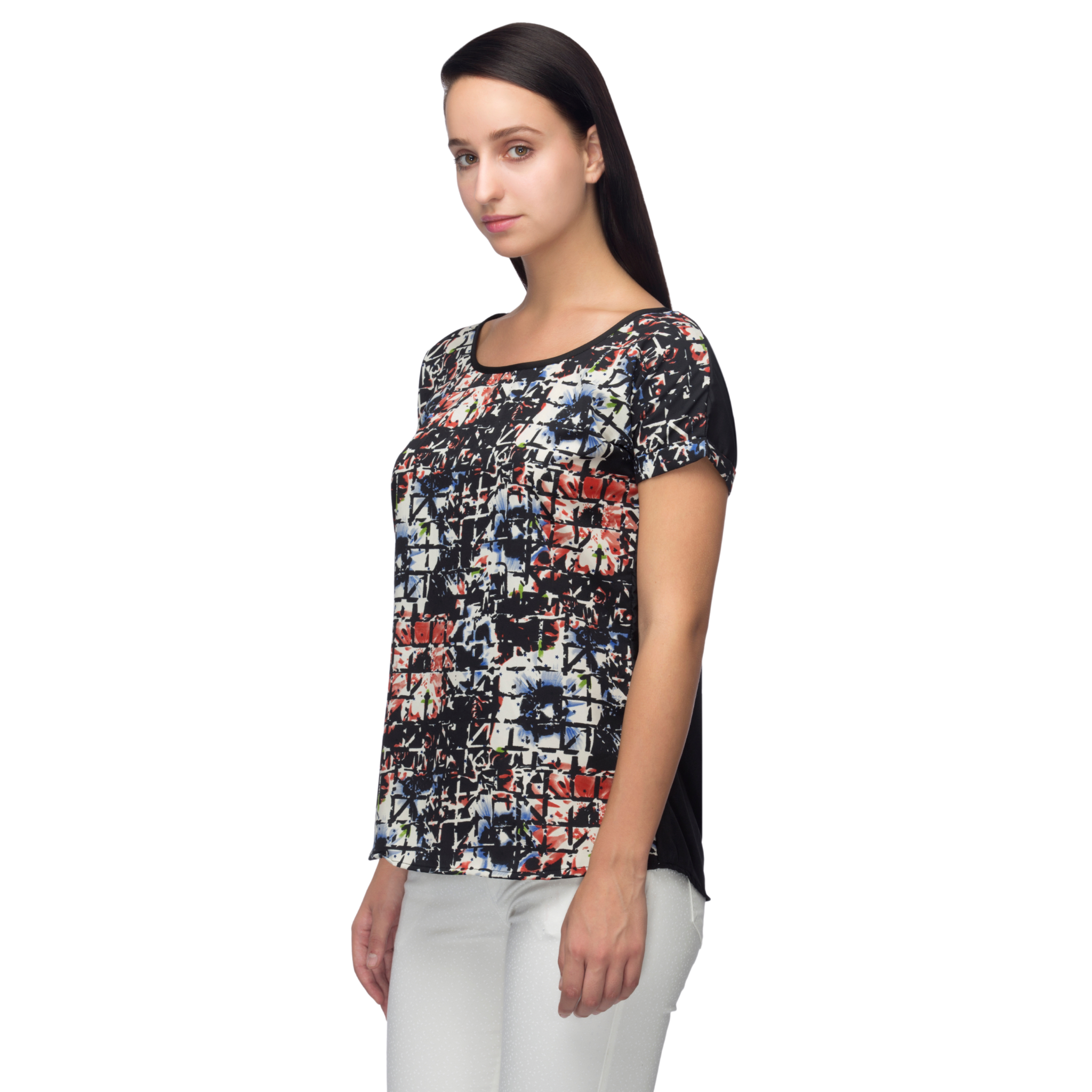 Black Abstract Print Top