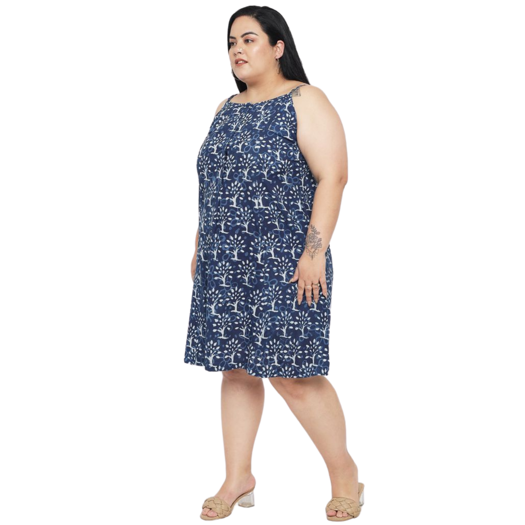 Blue A-Line Hand Block Plus Size Dress