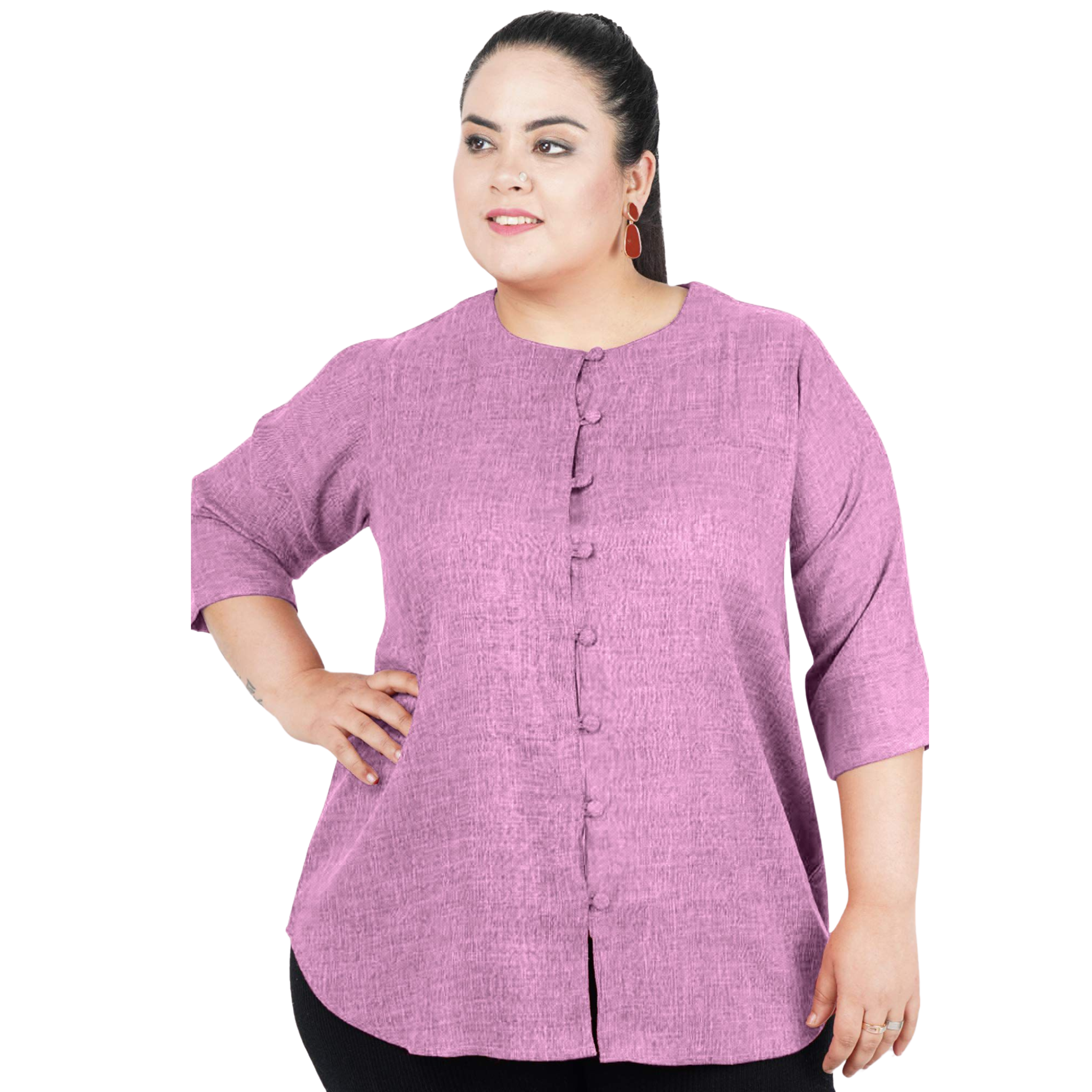 Purple Cotton Linen Plus Size Tunic
