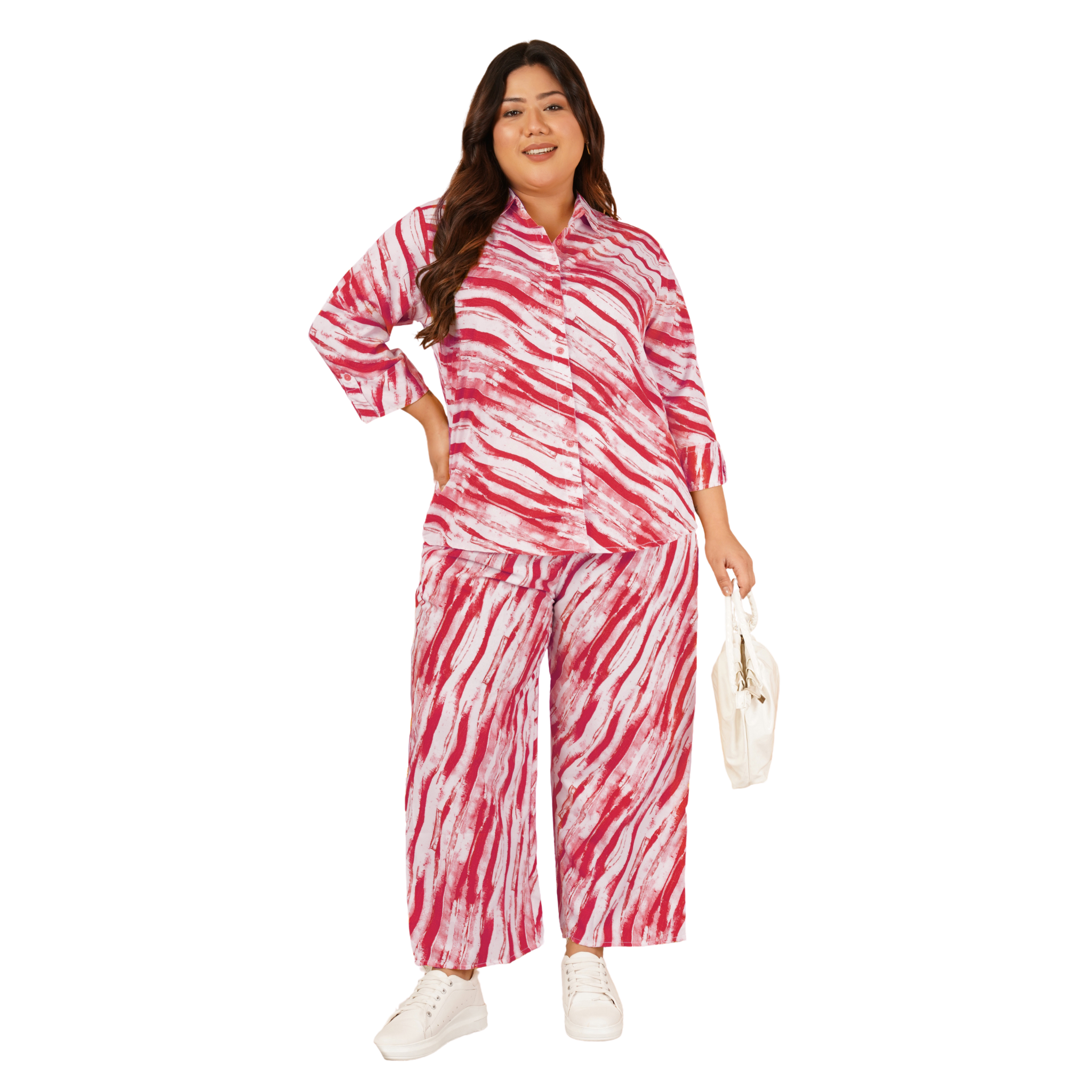 Red Leheriya Print Plus Size Co-Ord Set