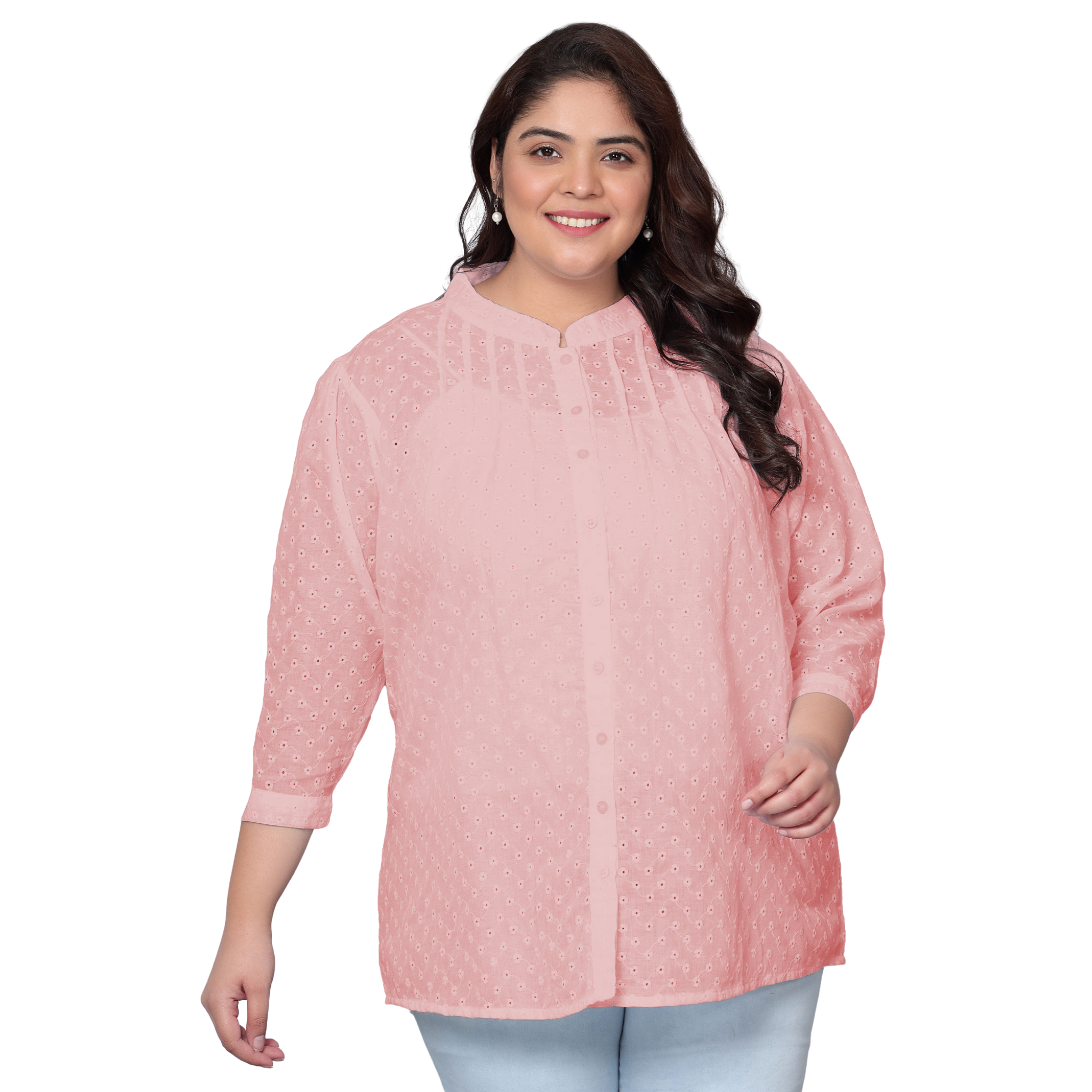 Peach Chikankari Plus Size Tunic
