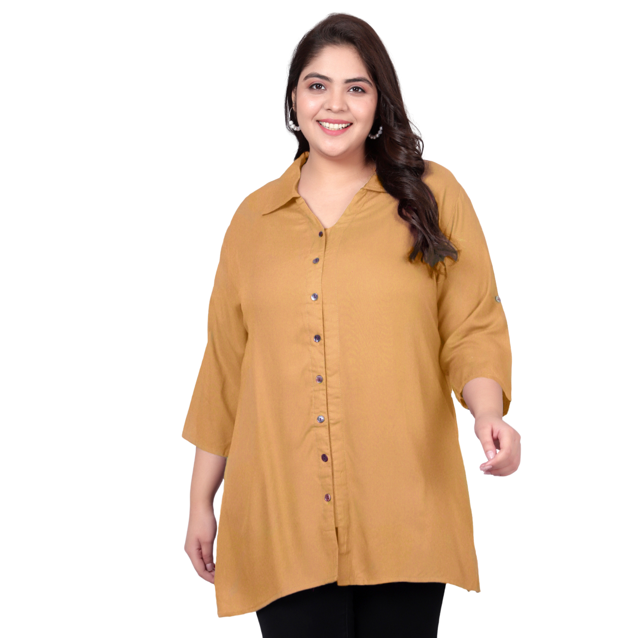 Light Brown Longline Plus Size Shirt
