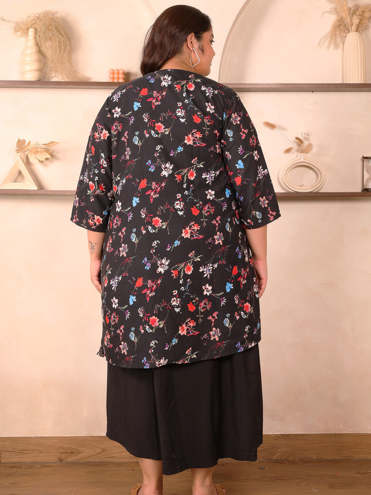 Black Floral Layered Maxi Plus Size Dress