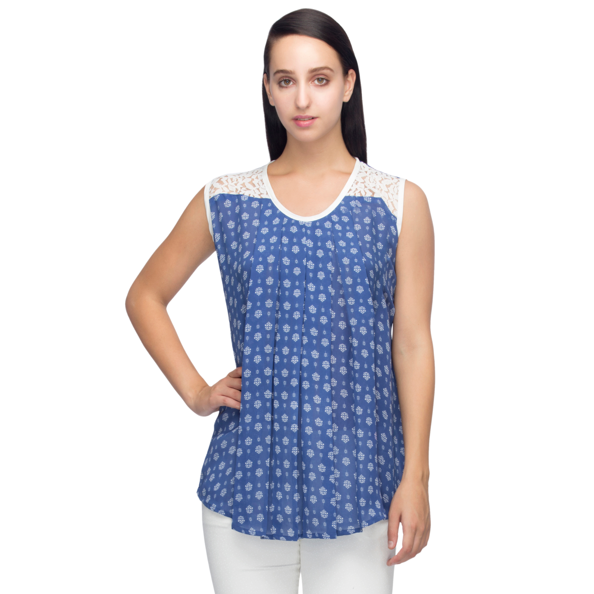 Blue And White Lace Top