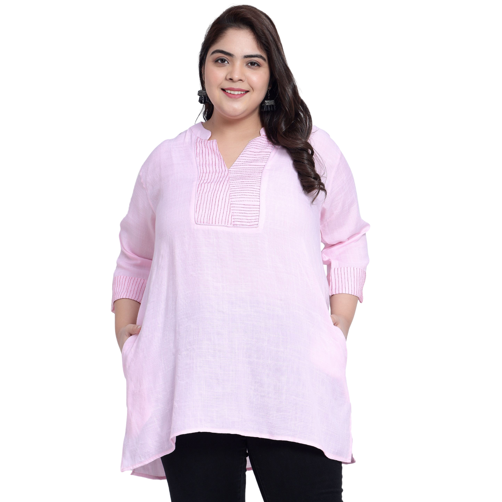 Pink Embroidered Plus Size Tunic
