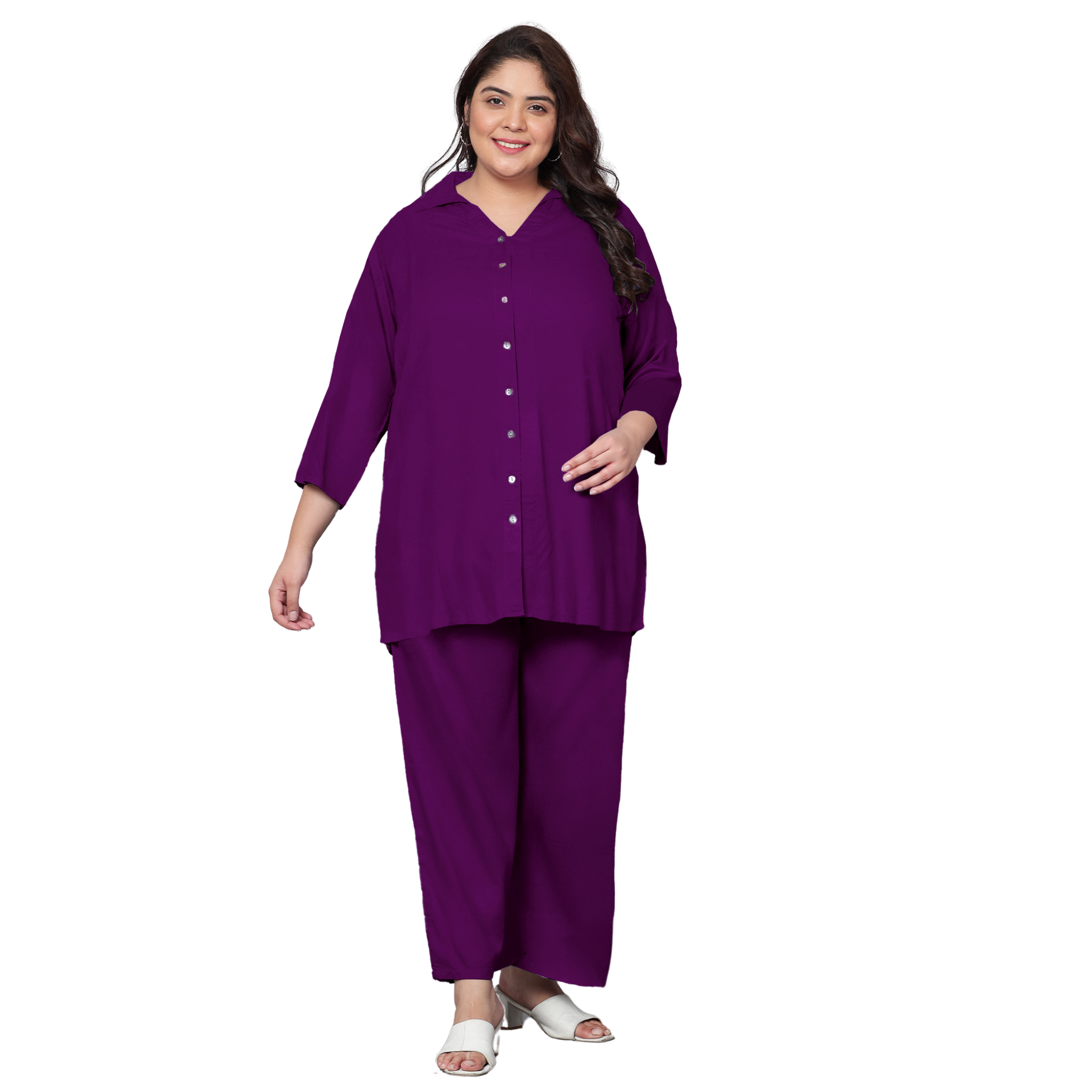 Purple Solid Plus Size Co-Ord Set