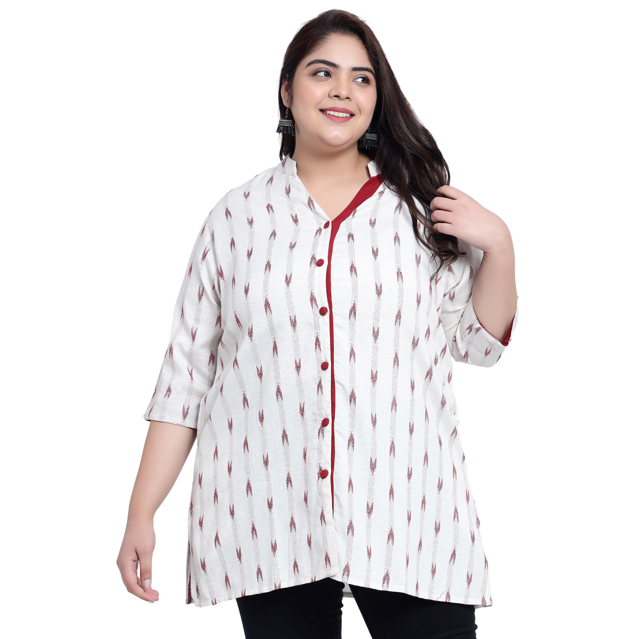 Red Ikat Cotton Plus Size Tunic