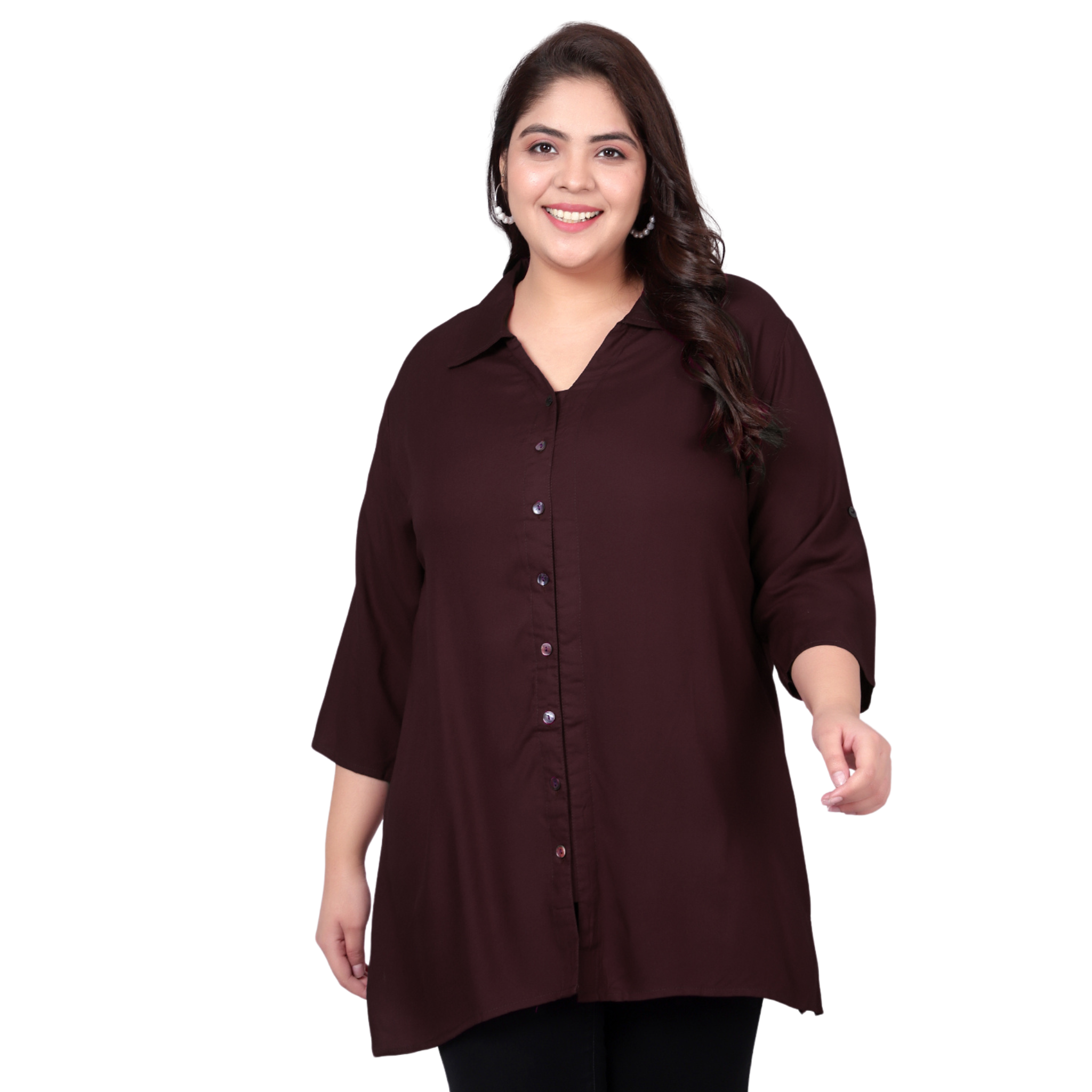 Brown Longline Plus Size Shirt