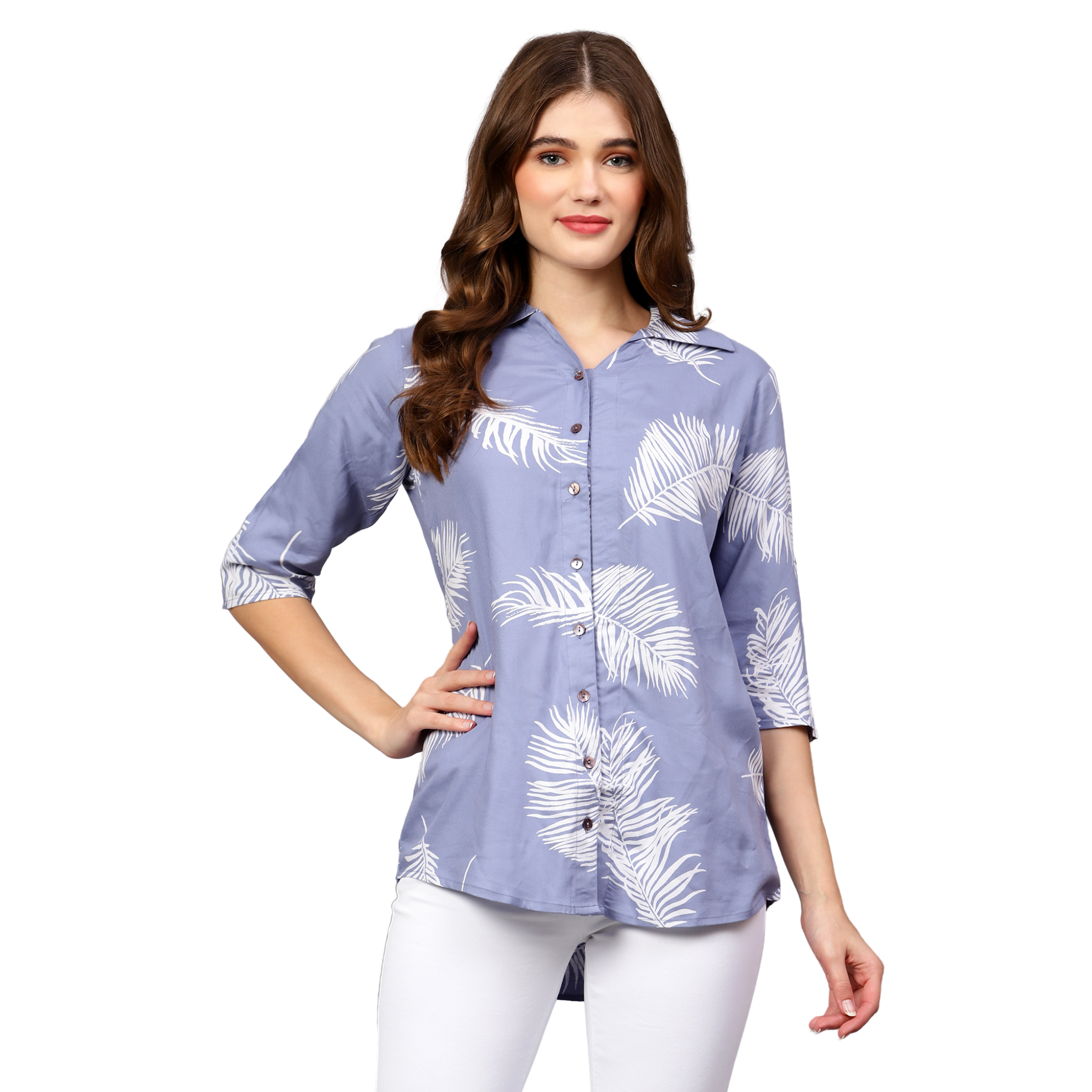 Blue Leaf Print Shirt