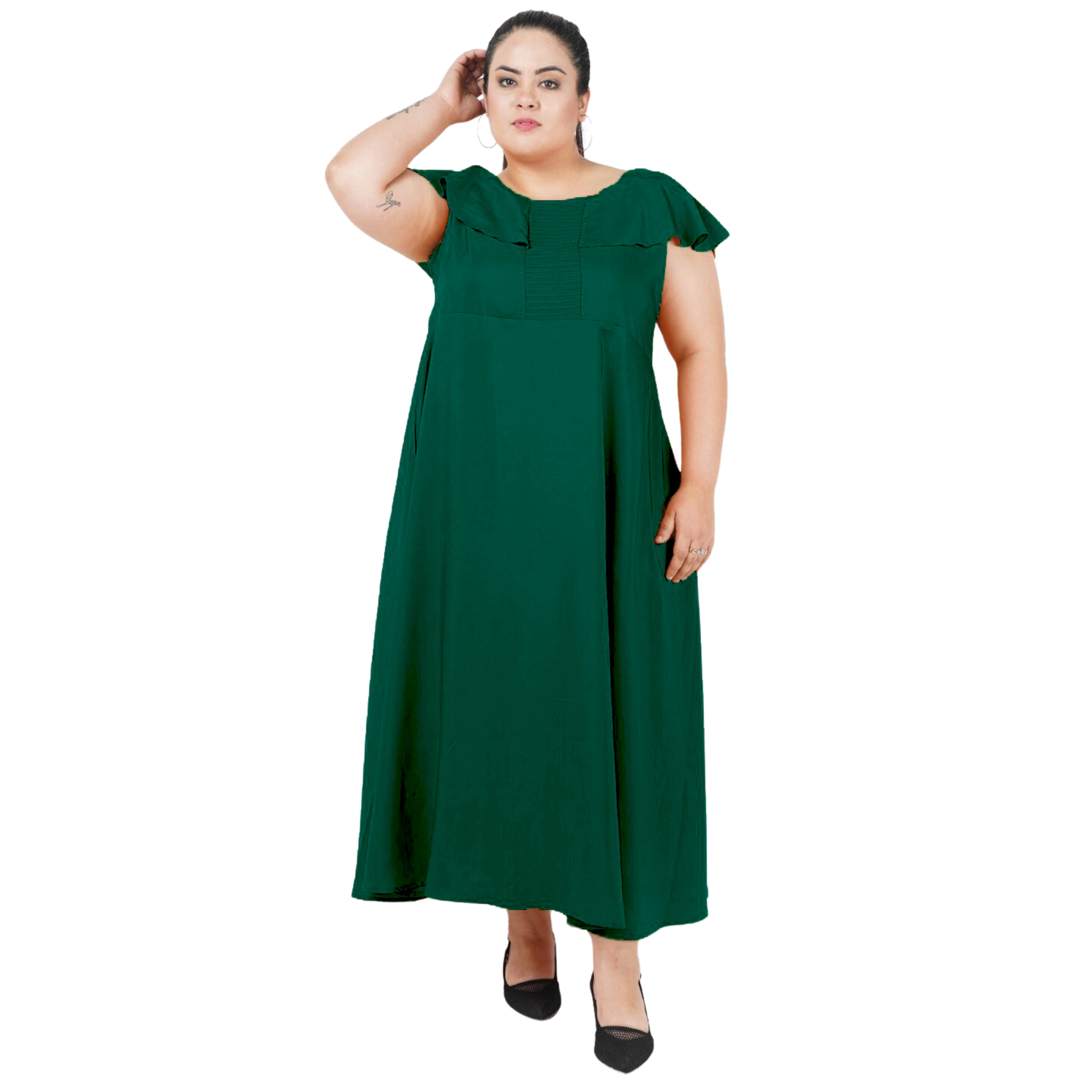 Green Solid Maxi Plus Size Dress