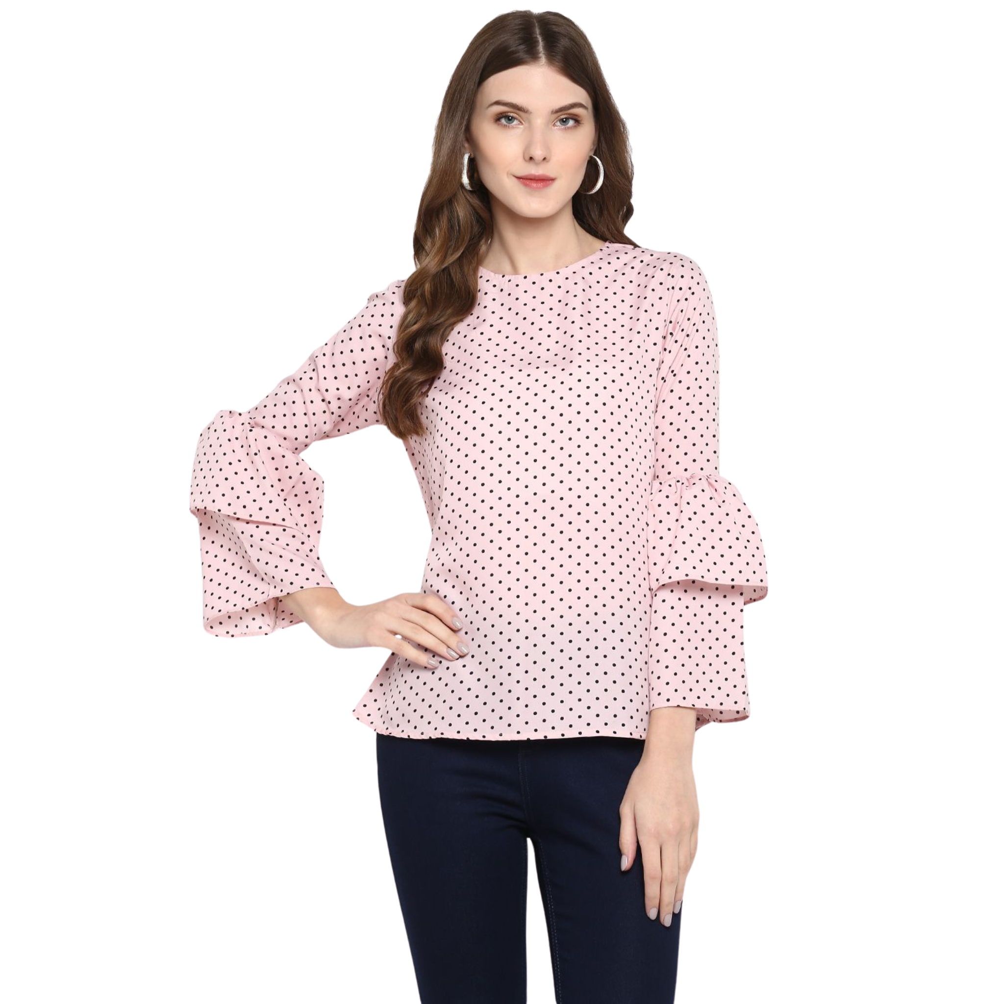 Pink Polka Dot Flared Top
