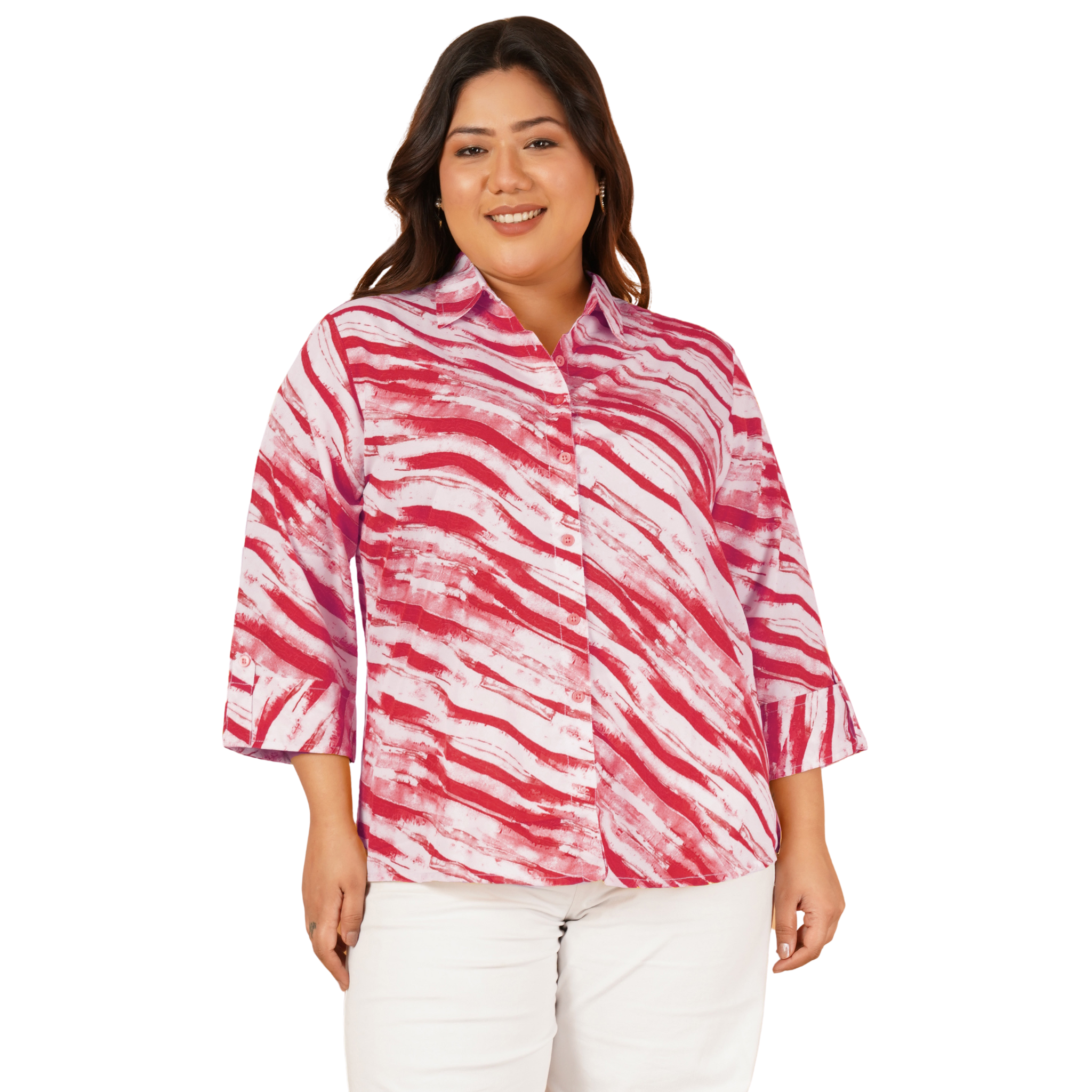 Red Leheriya Print Plus Size Shirt
