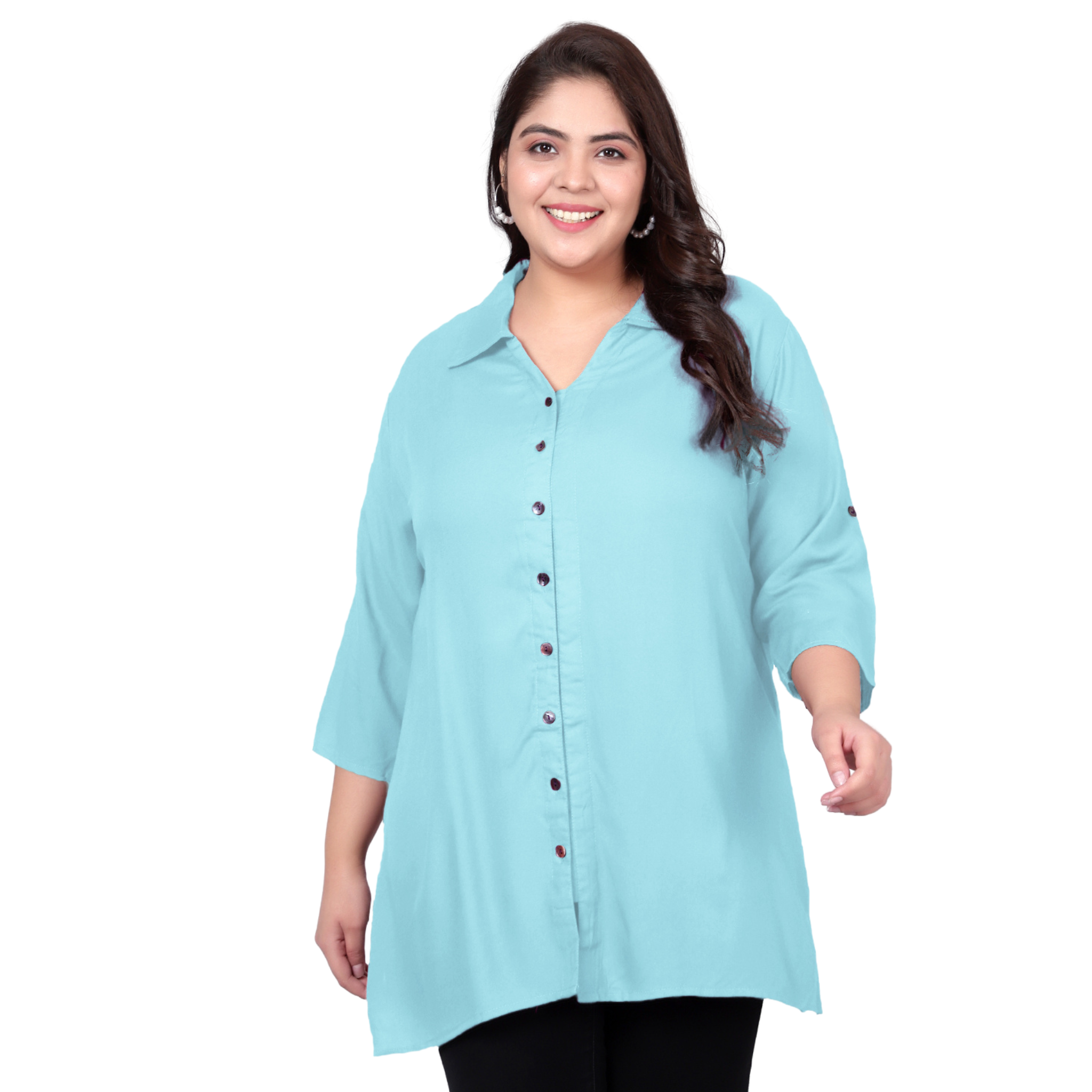 Light Blue Longline Plus Size Shirt