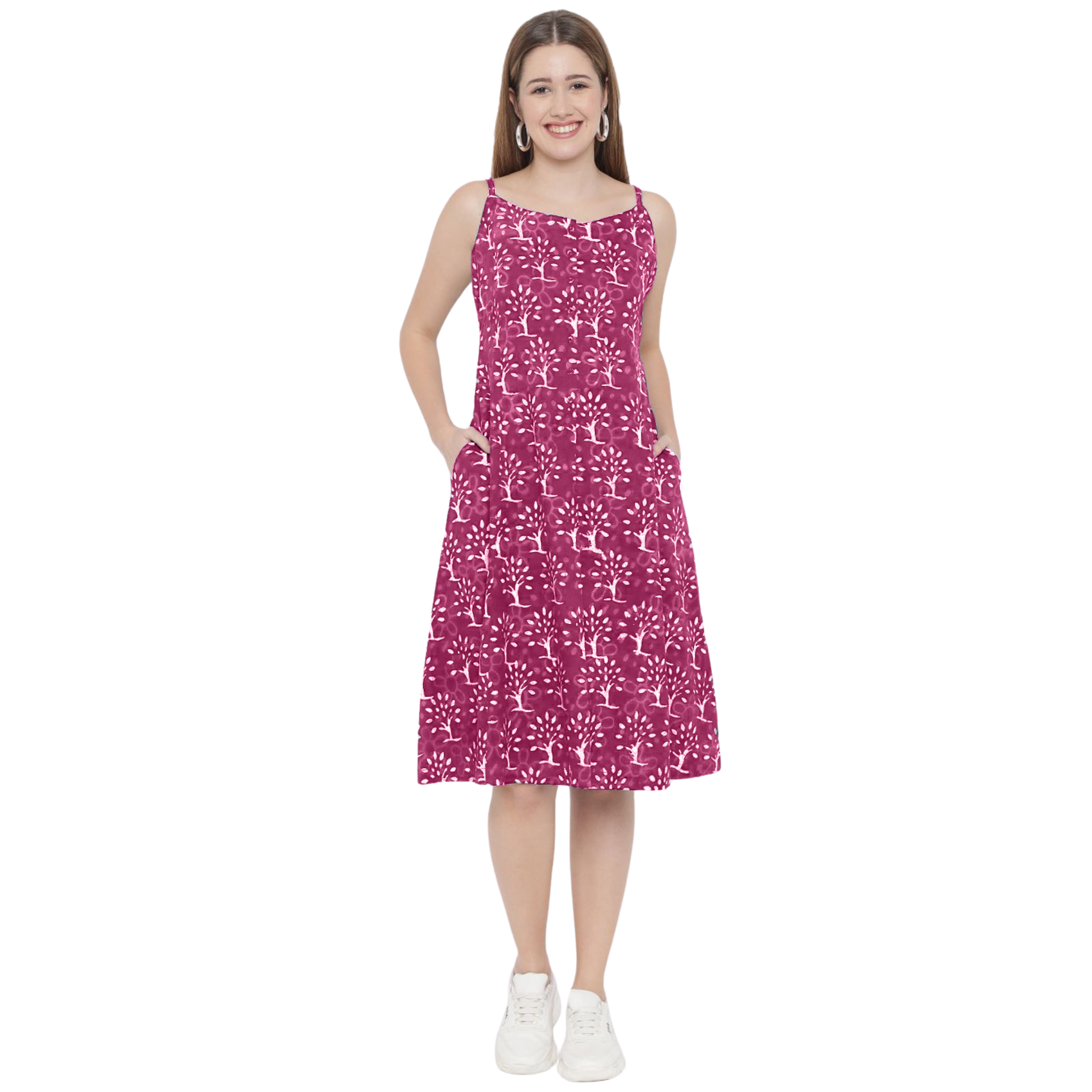 Pink A-Line Hand Block Dress