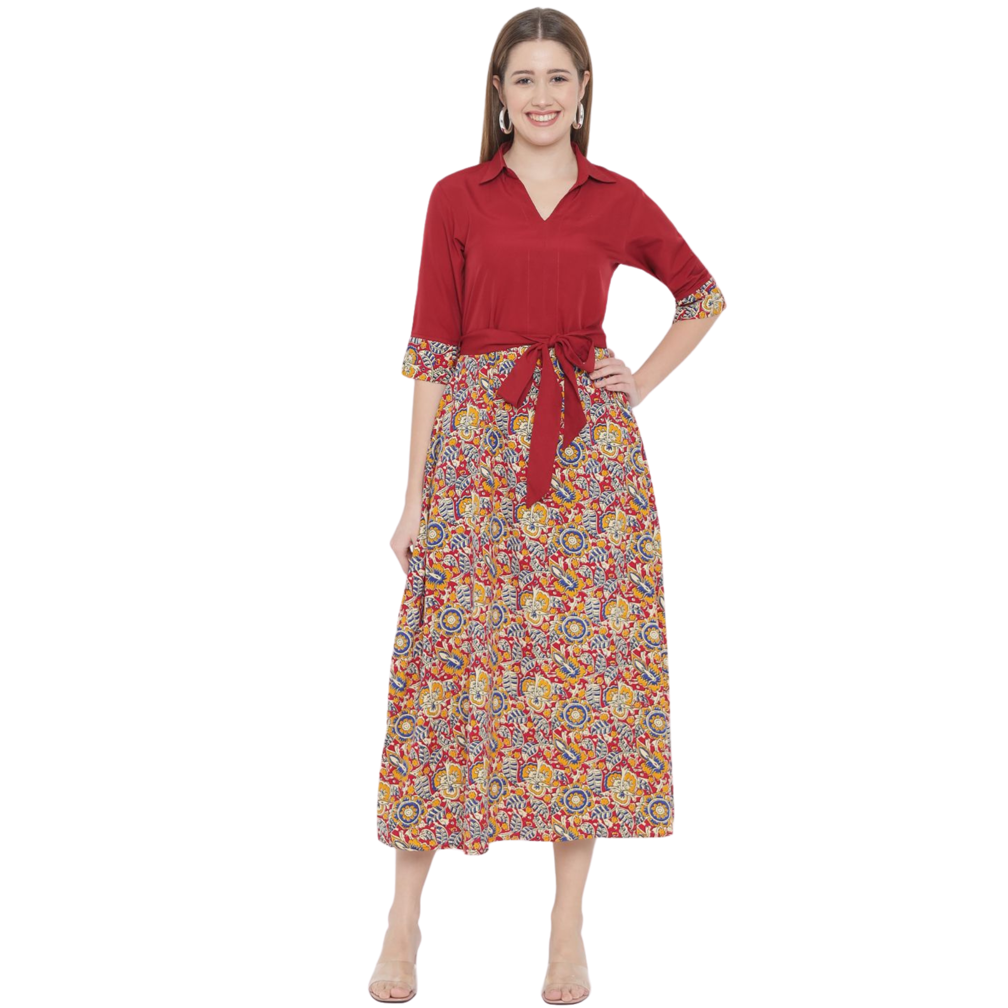 Maroon Abstract Print Dress