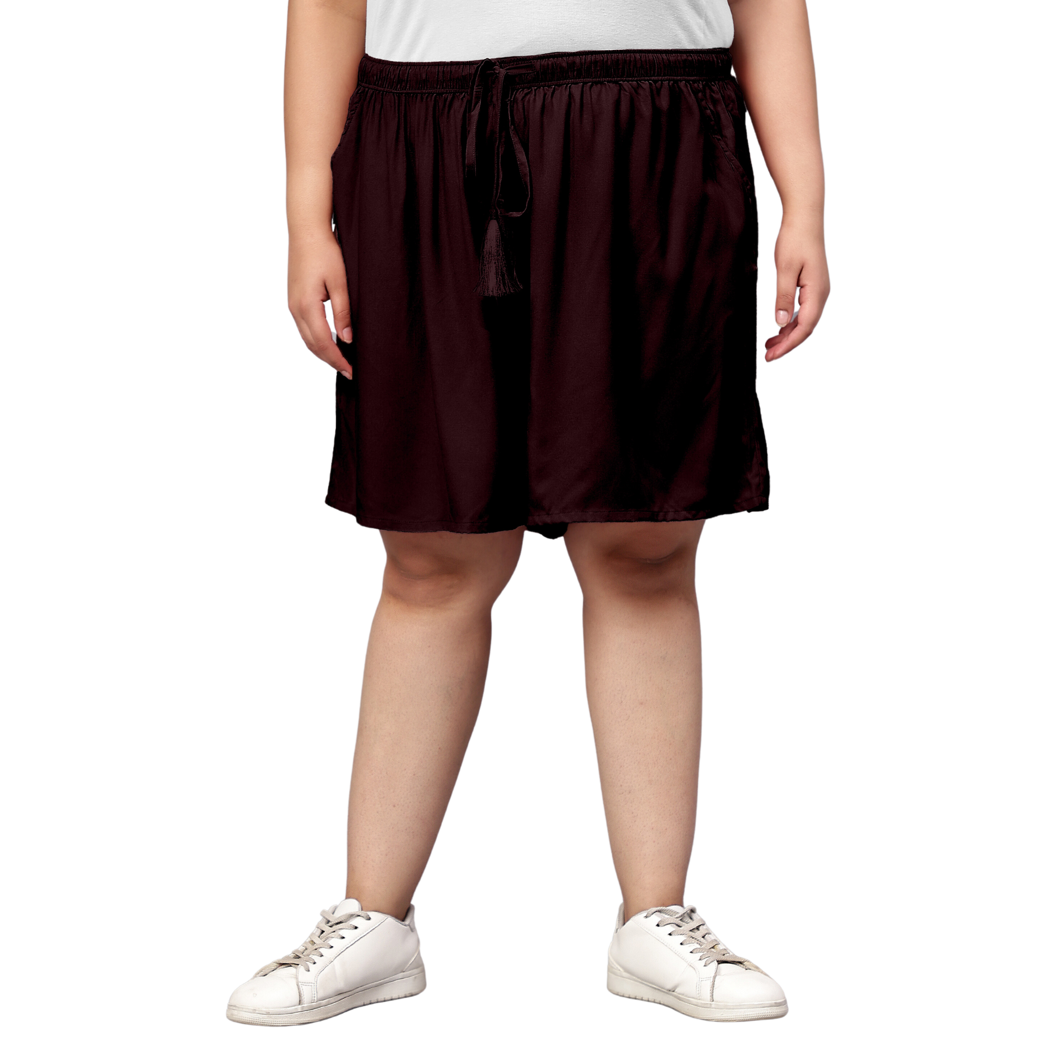 Brown Solid Plus Size Flared Shorts