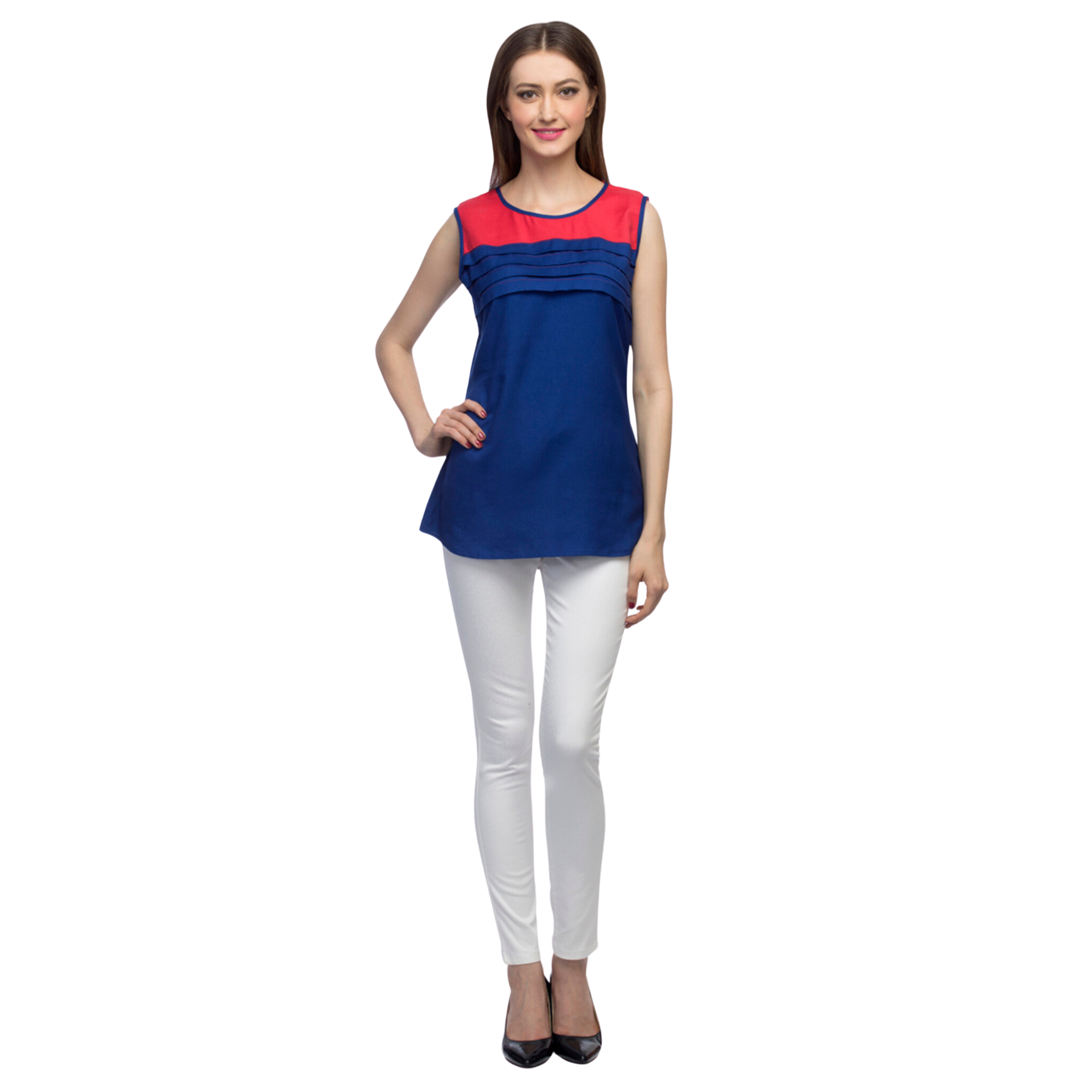 Blue and Red Pleated Top