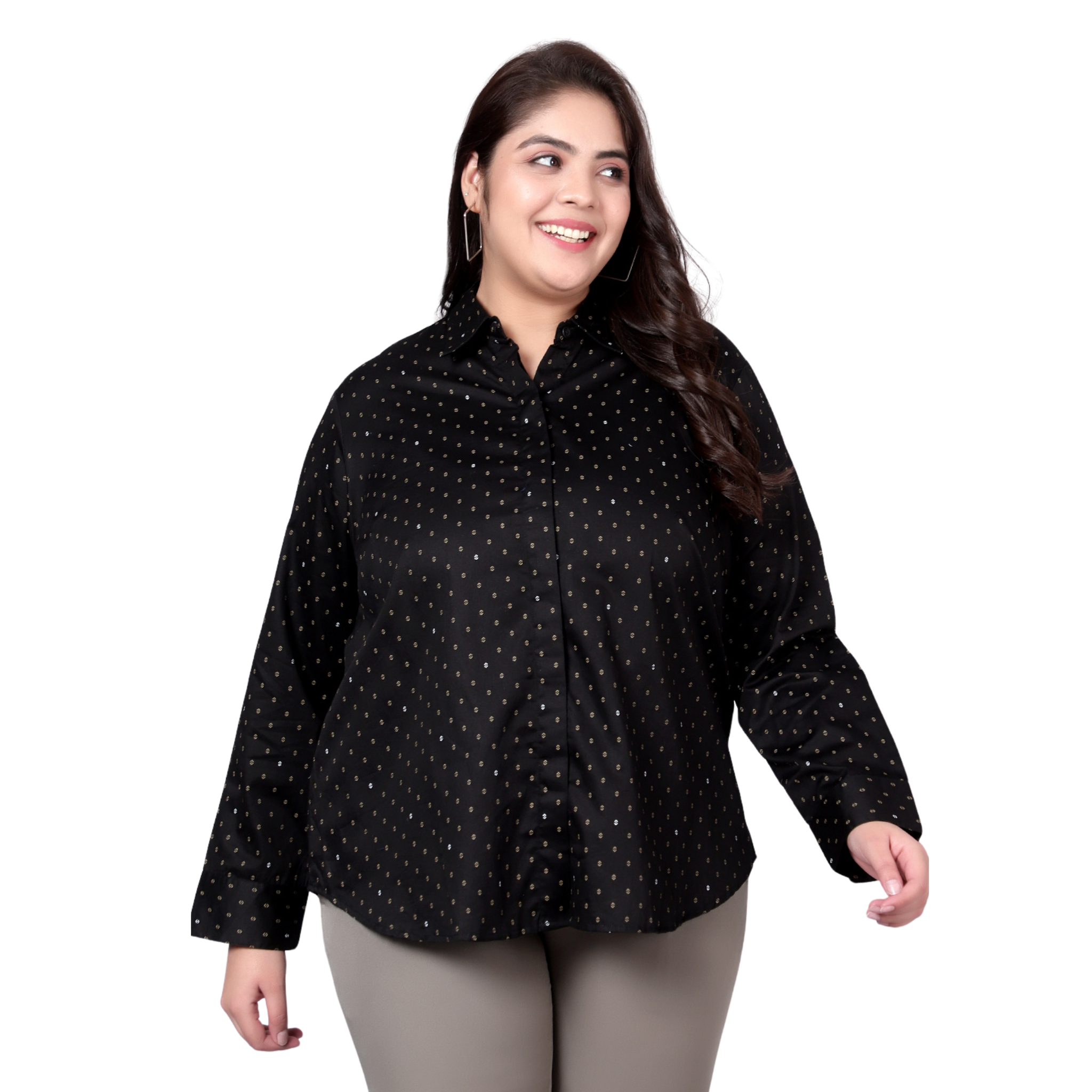 Black Print Formal Plus Size Shirt