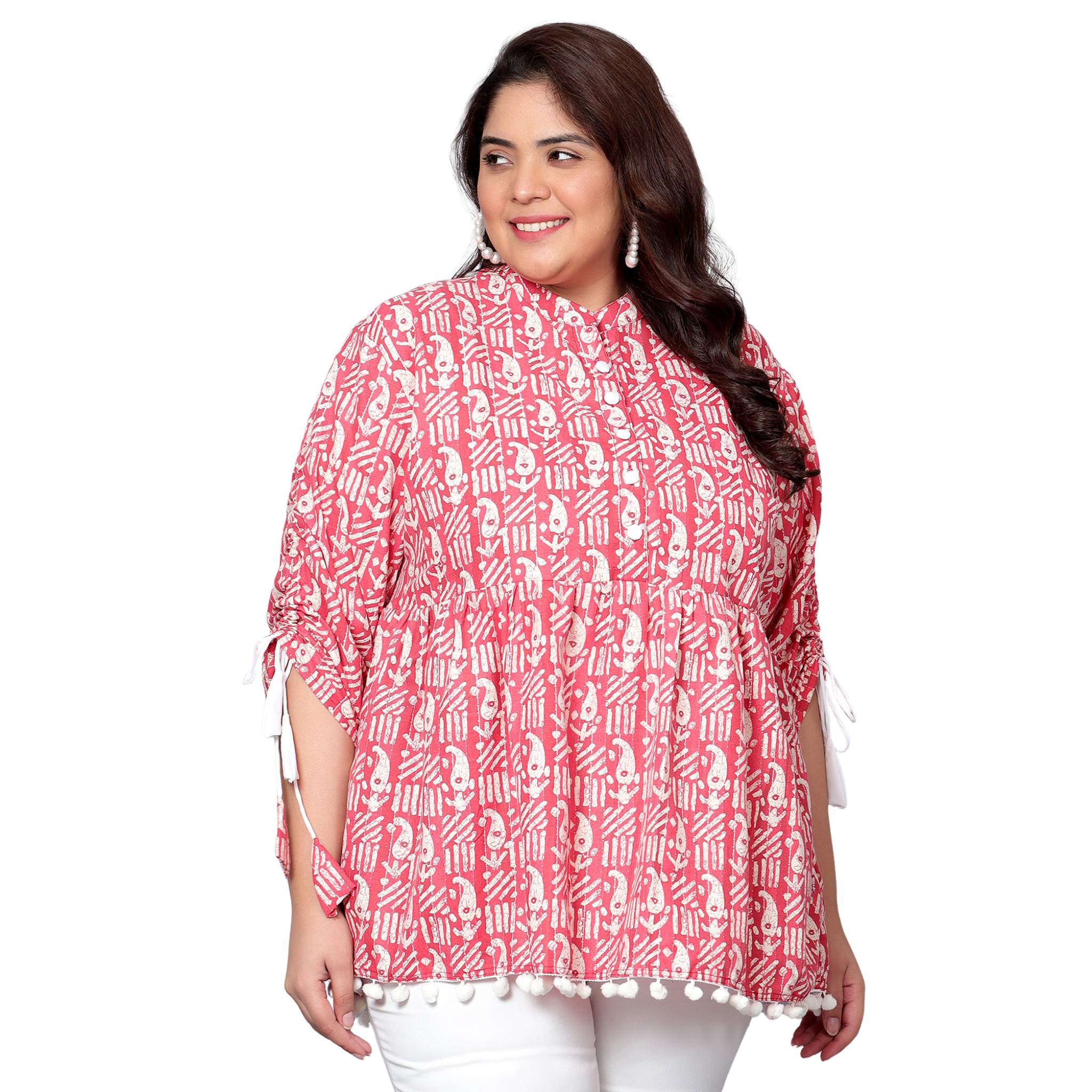 Red Paisley Cotton Plus Size Tunic