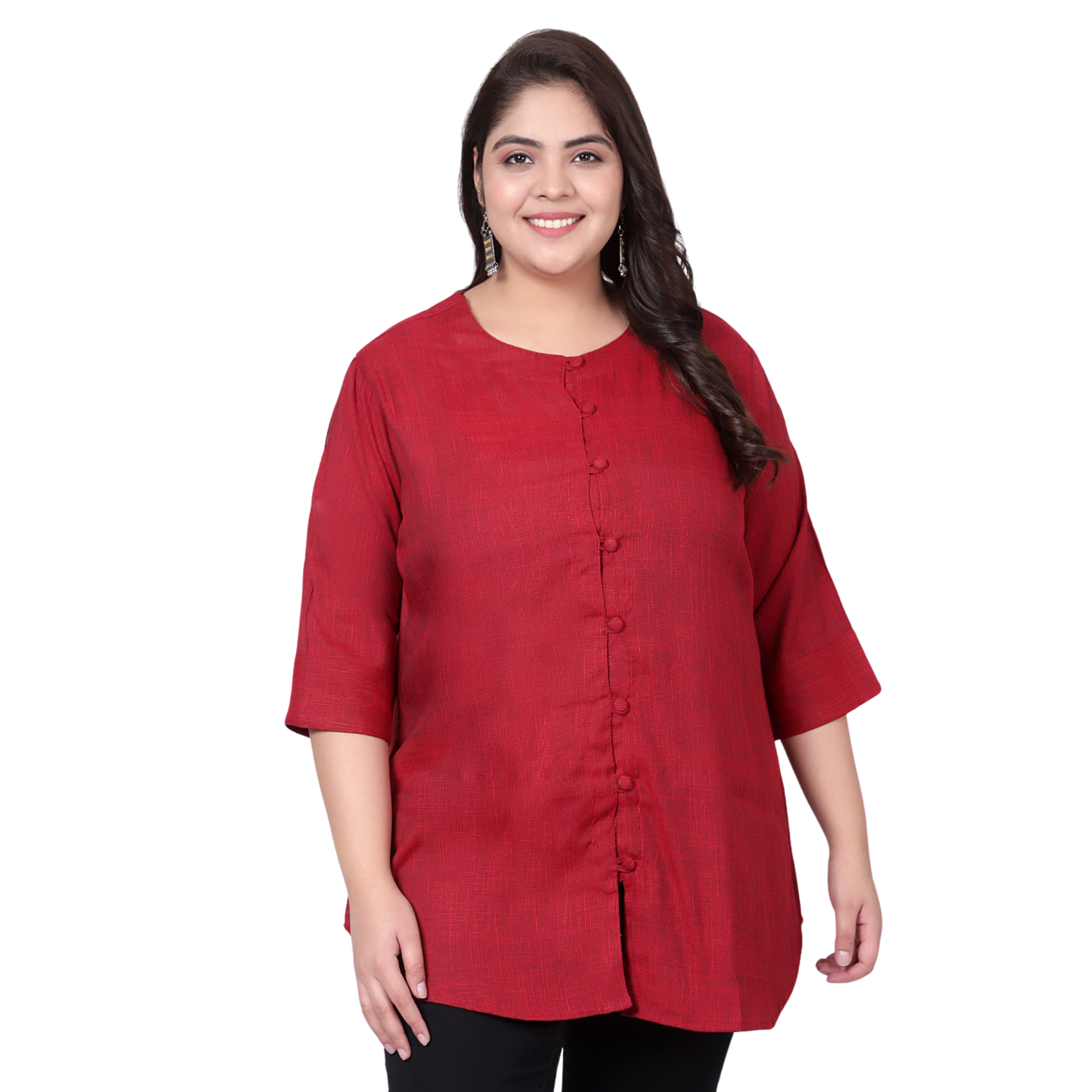Maroon Cotton Linen Plus Size Tunic