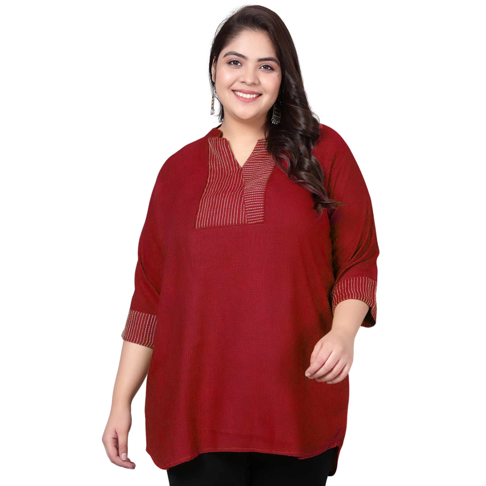 Maroon Embroidered Plus Size Tunic