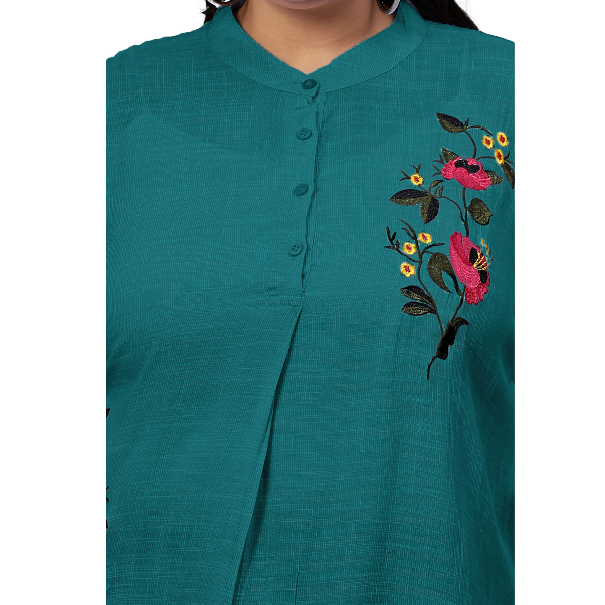 Turquoise Floral Embroidered Plus Size Tunic