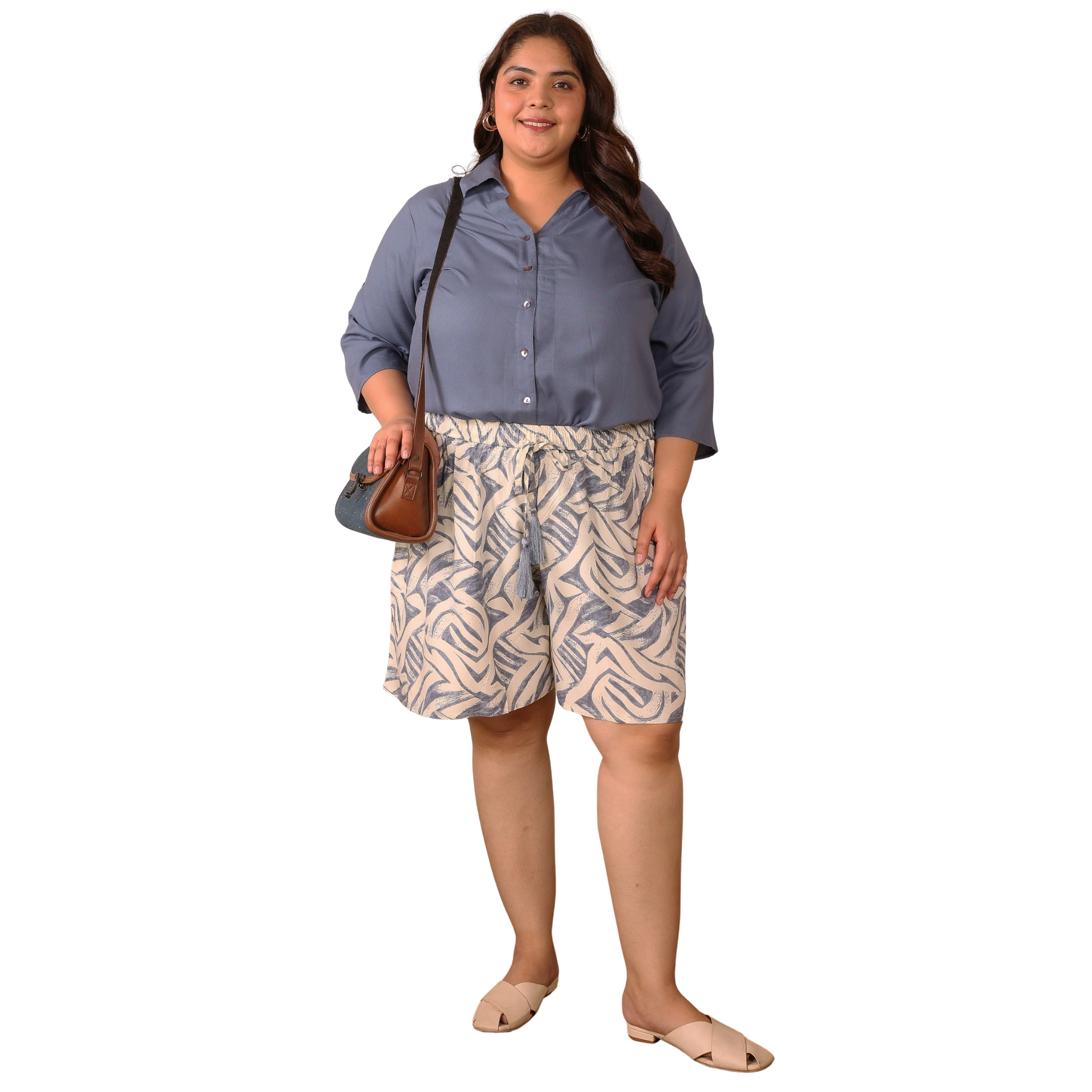 Blue Abstract Print Plus Size Shorts