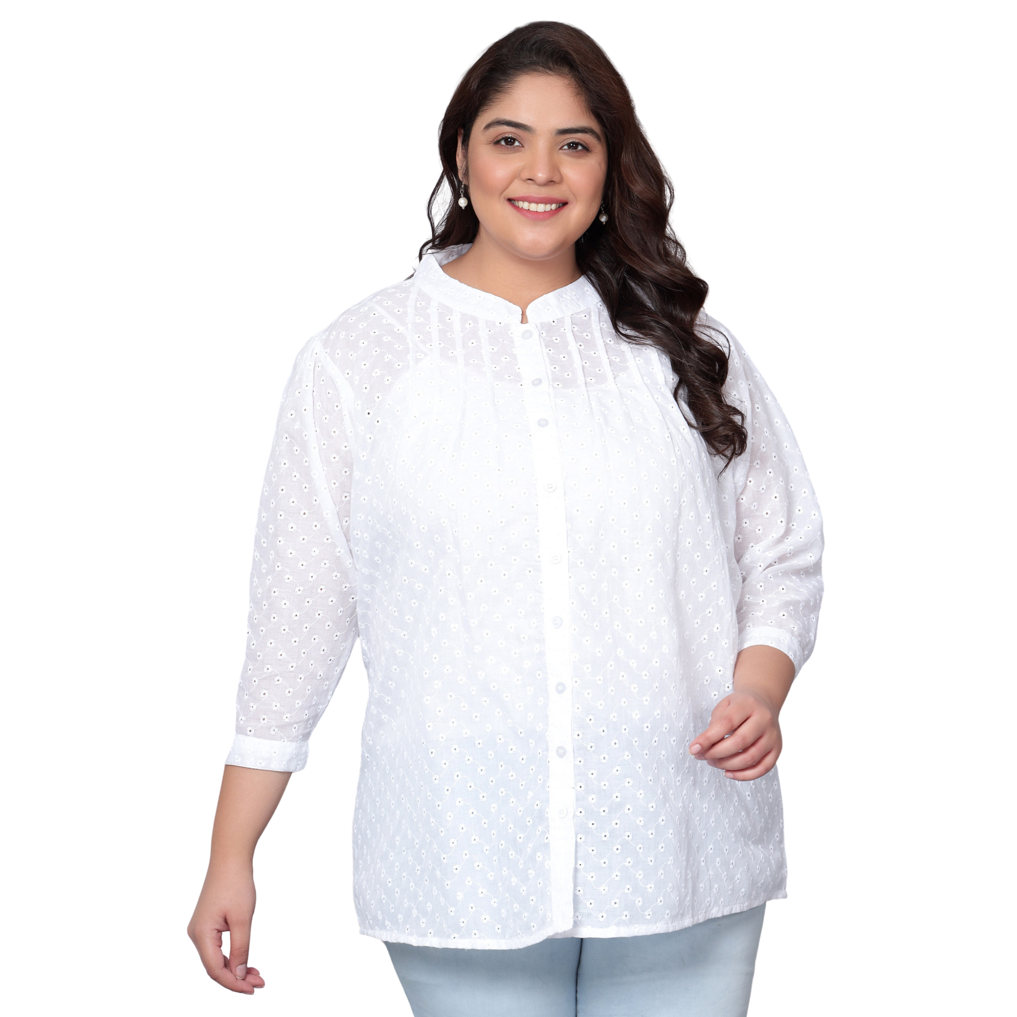 White Chikankari Plus Size Tunic