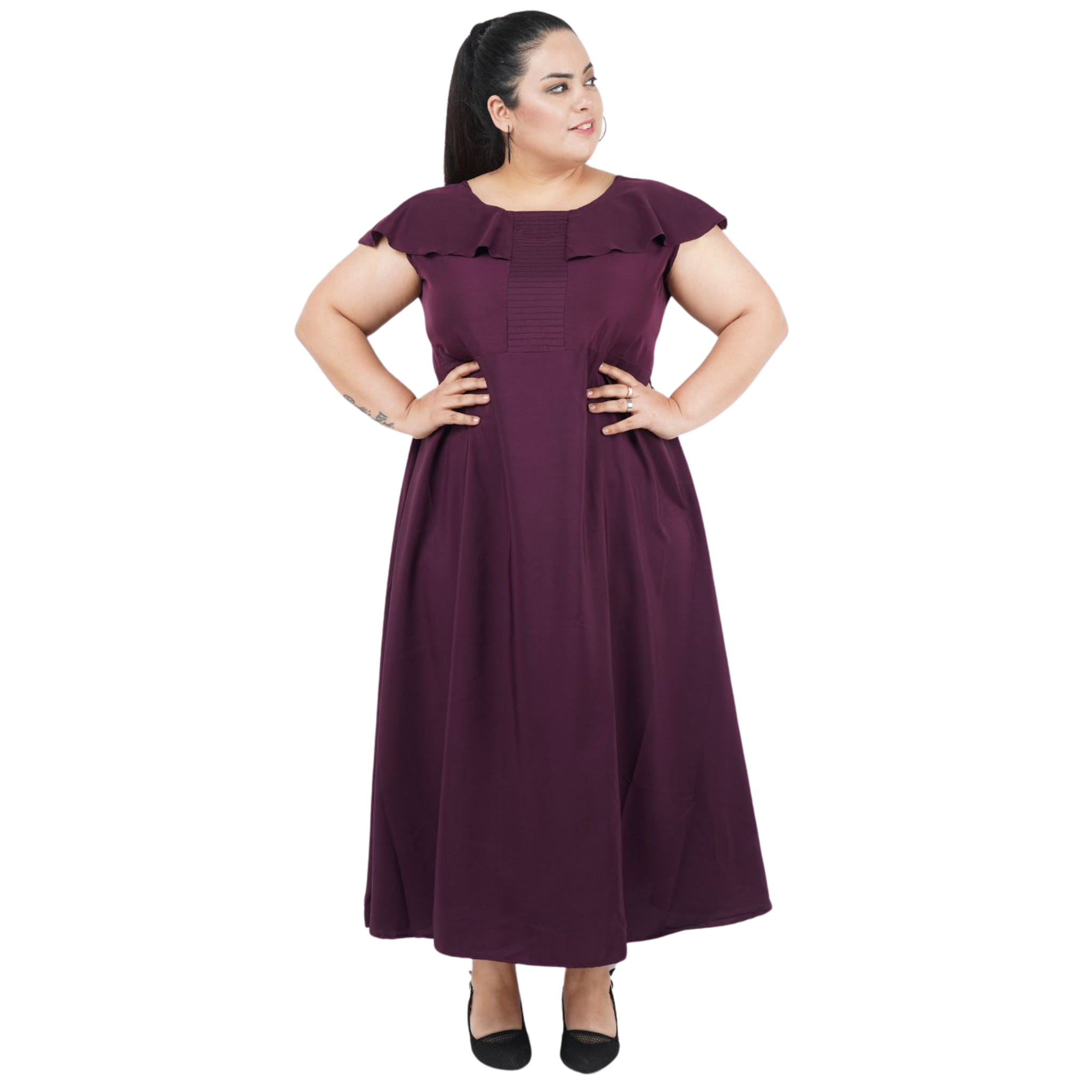 Purple Solid Maxi Plus Size Dress