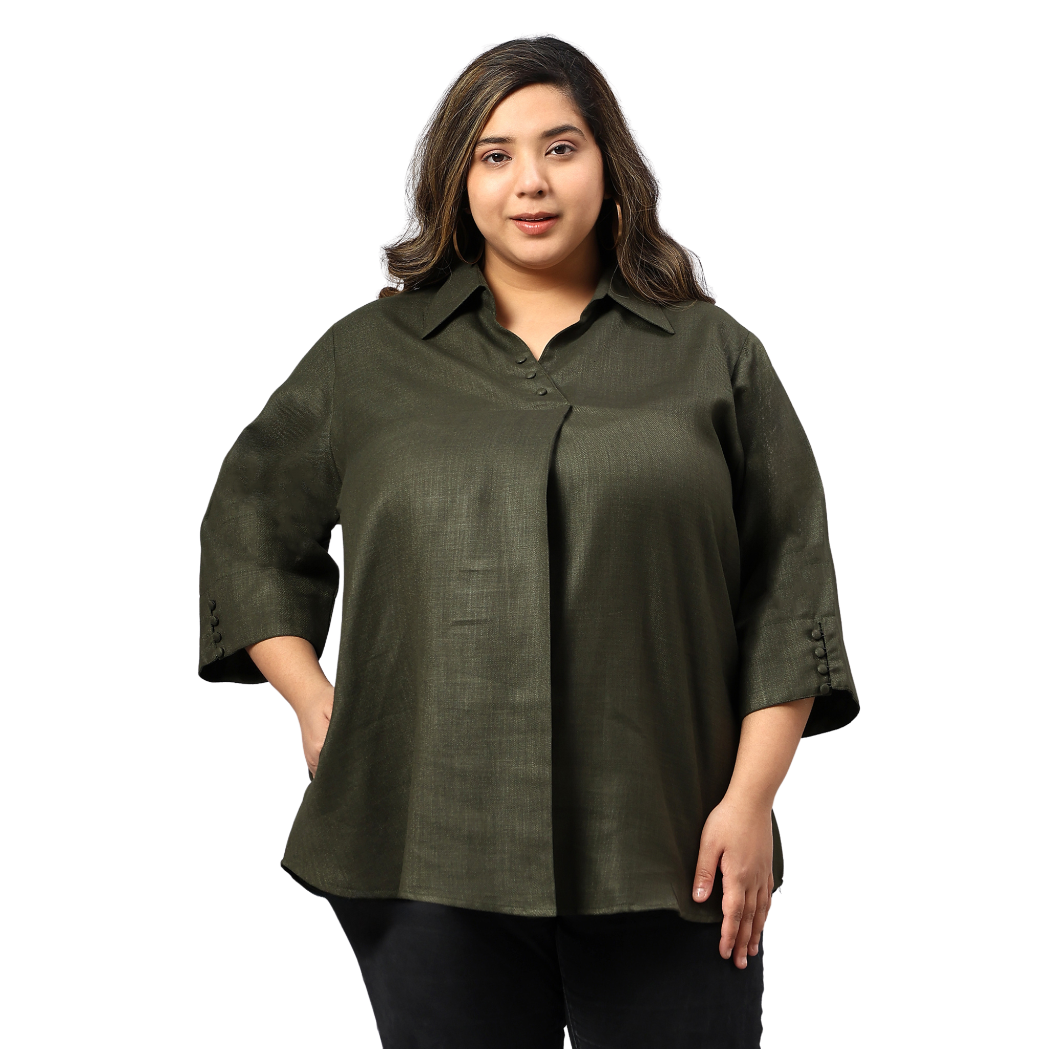 Green Woolen Blend Plus Size Tunic