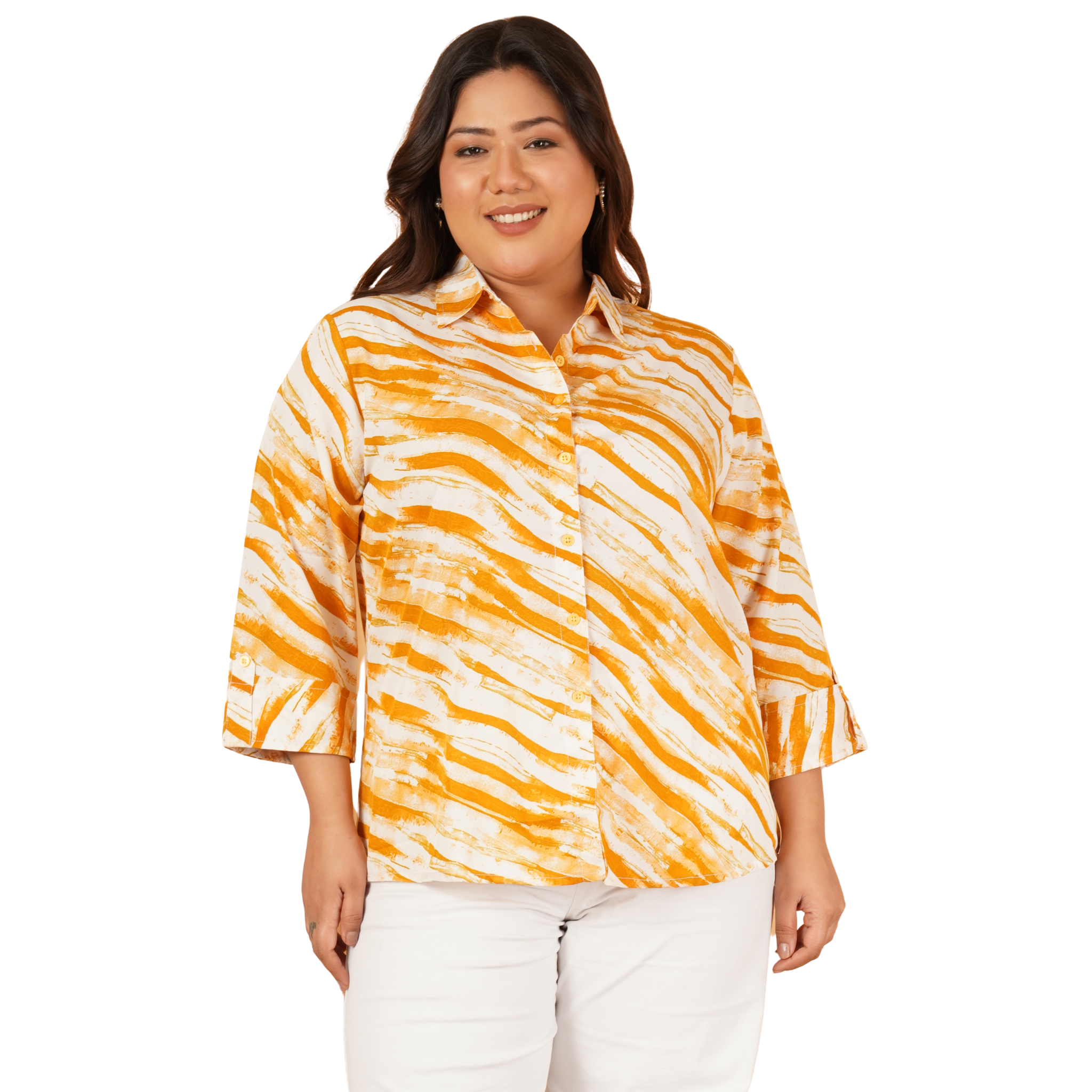 Yellow Leheriya Print Plus Size Shirt