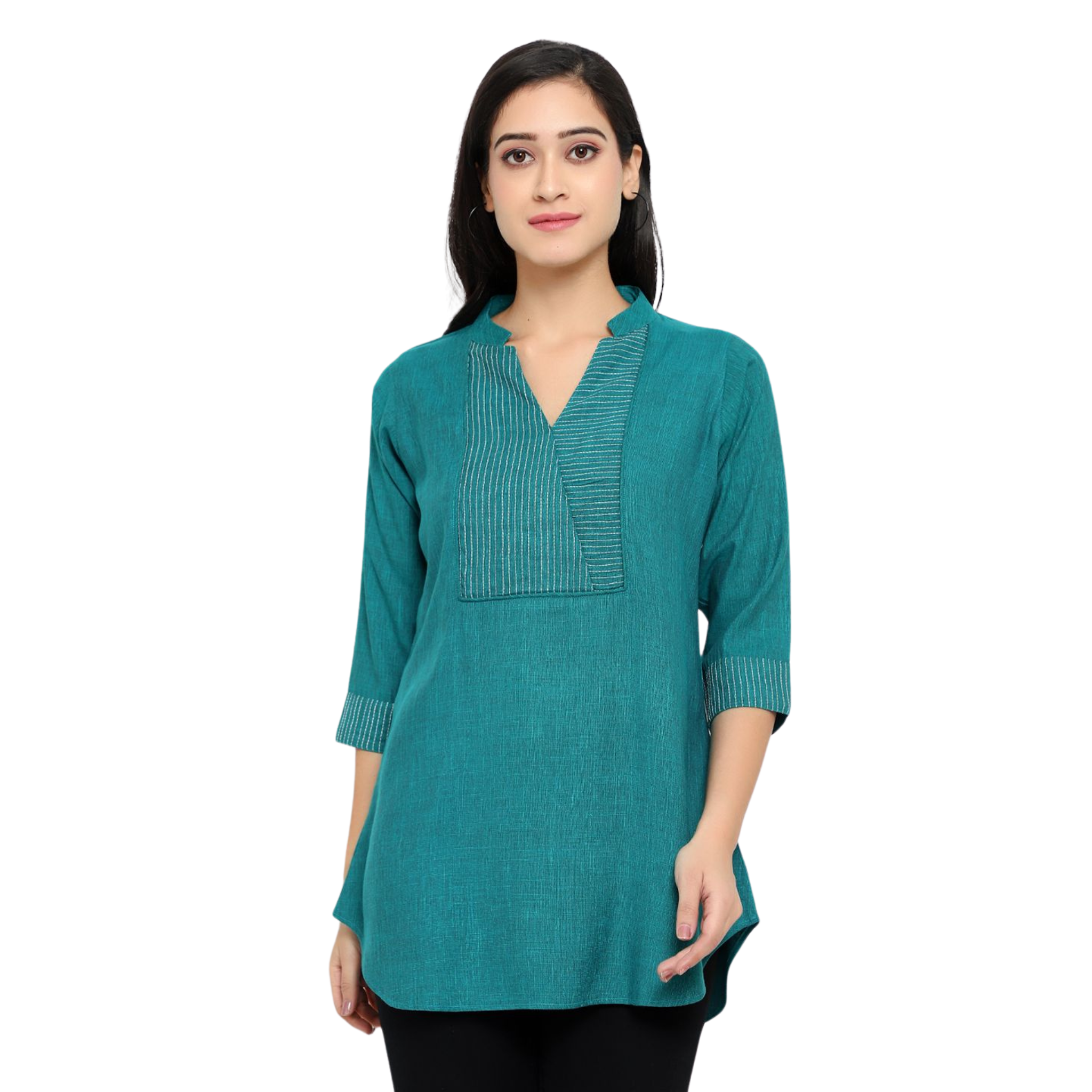 Turquoise Solid Embroidered Tunic
