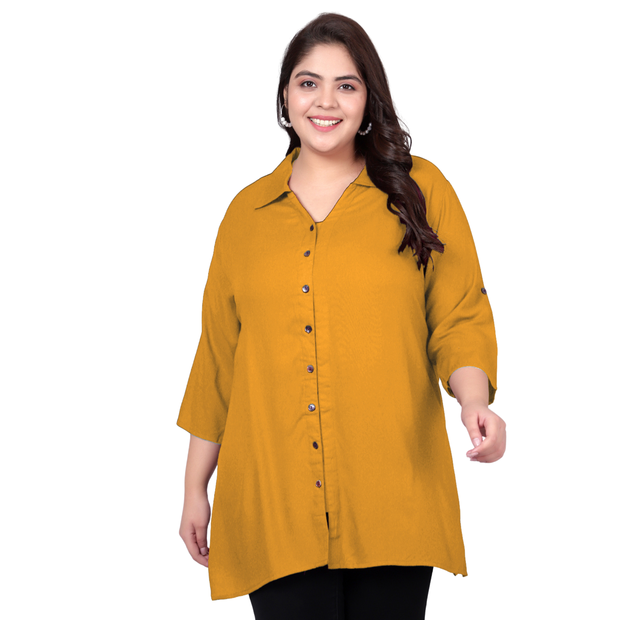 Mustard Longline Plus Size Shirt