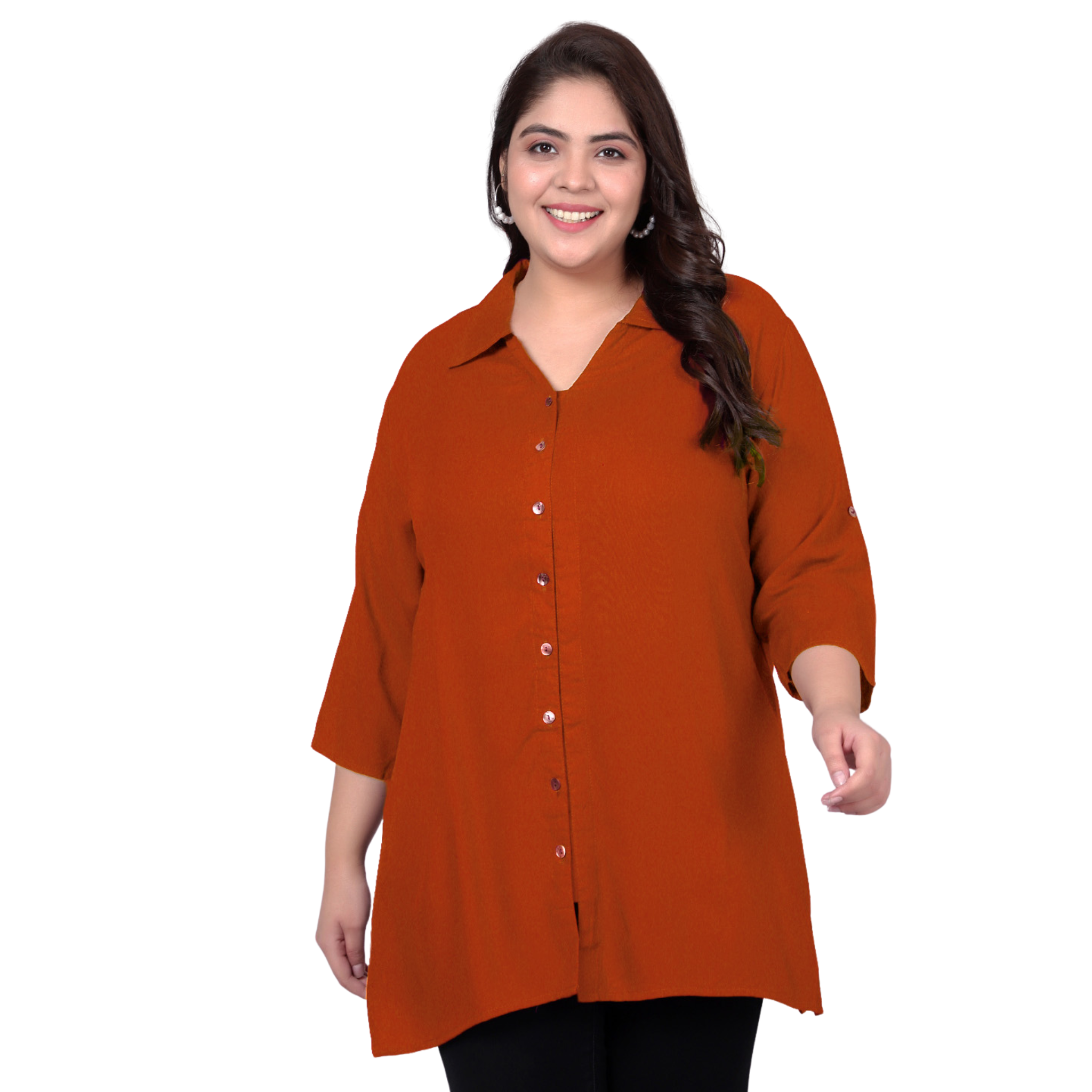 Rust Orange Longline Plus Size Shirt