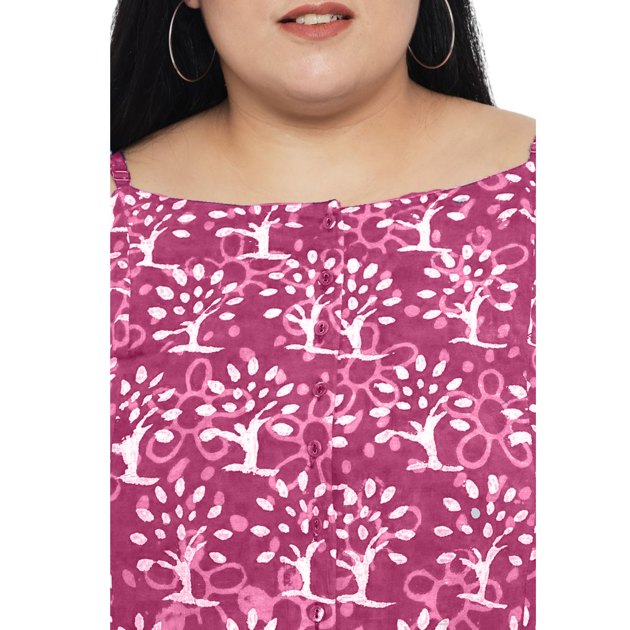 Pink A-Line Hand Block Plus Size Dress