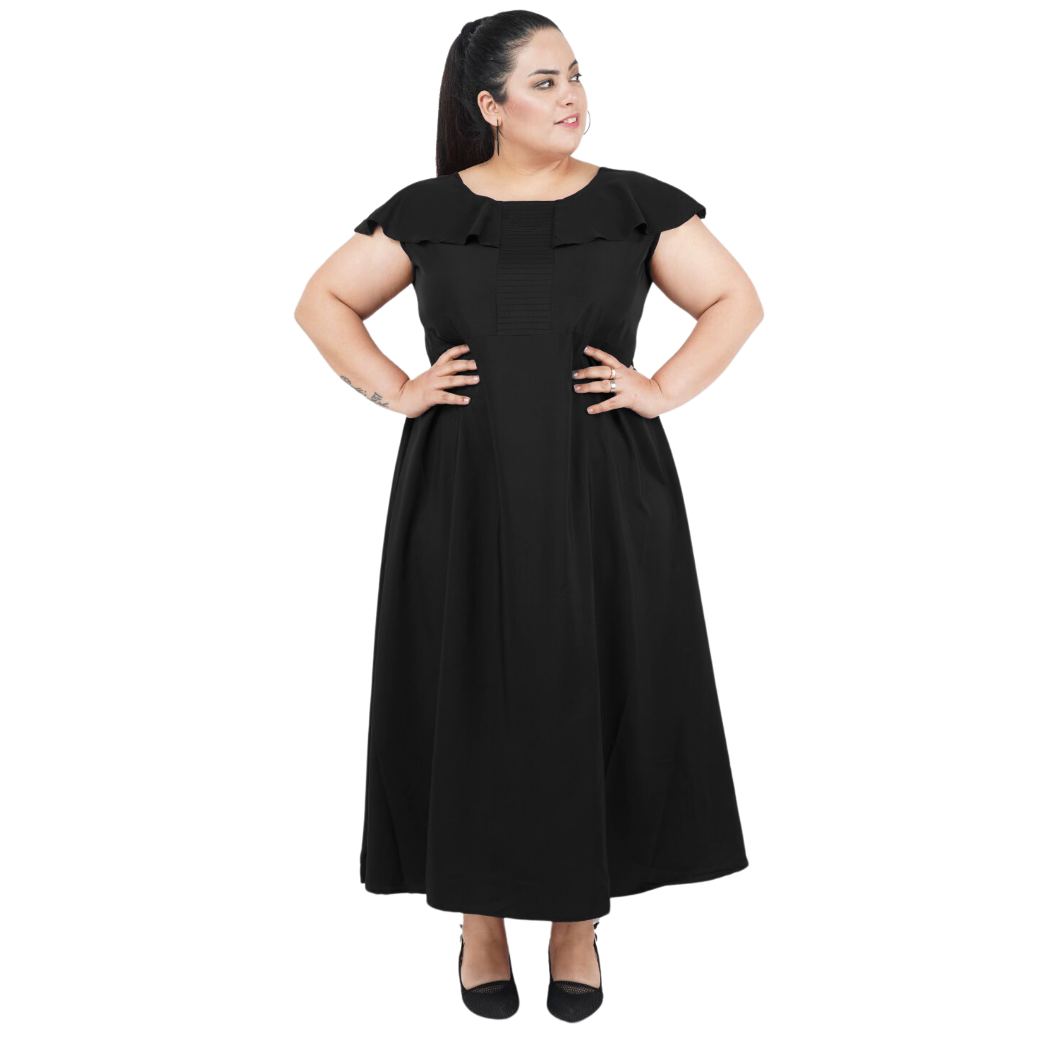 Black Solid Maxi Plus Size Dress