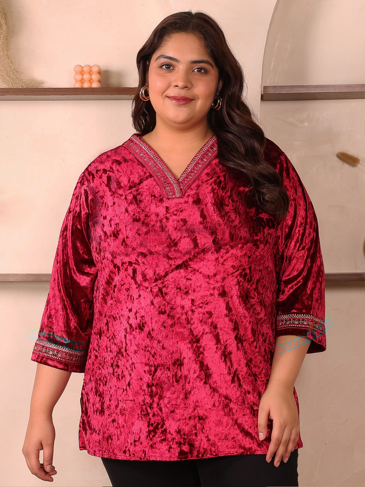 Maroon Velvet Plus Size Tunic