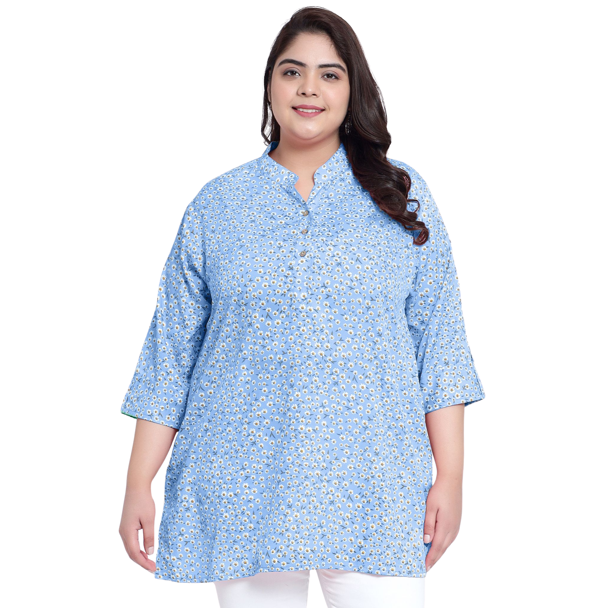Blue Floral Print Plus Size Tunic