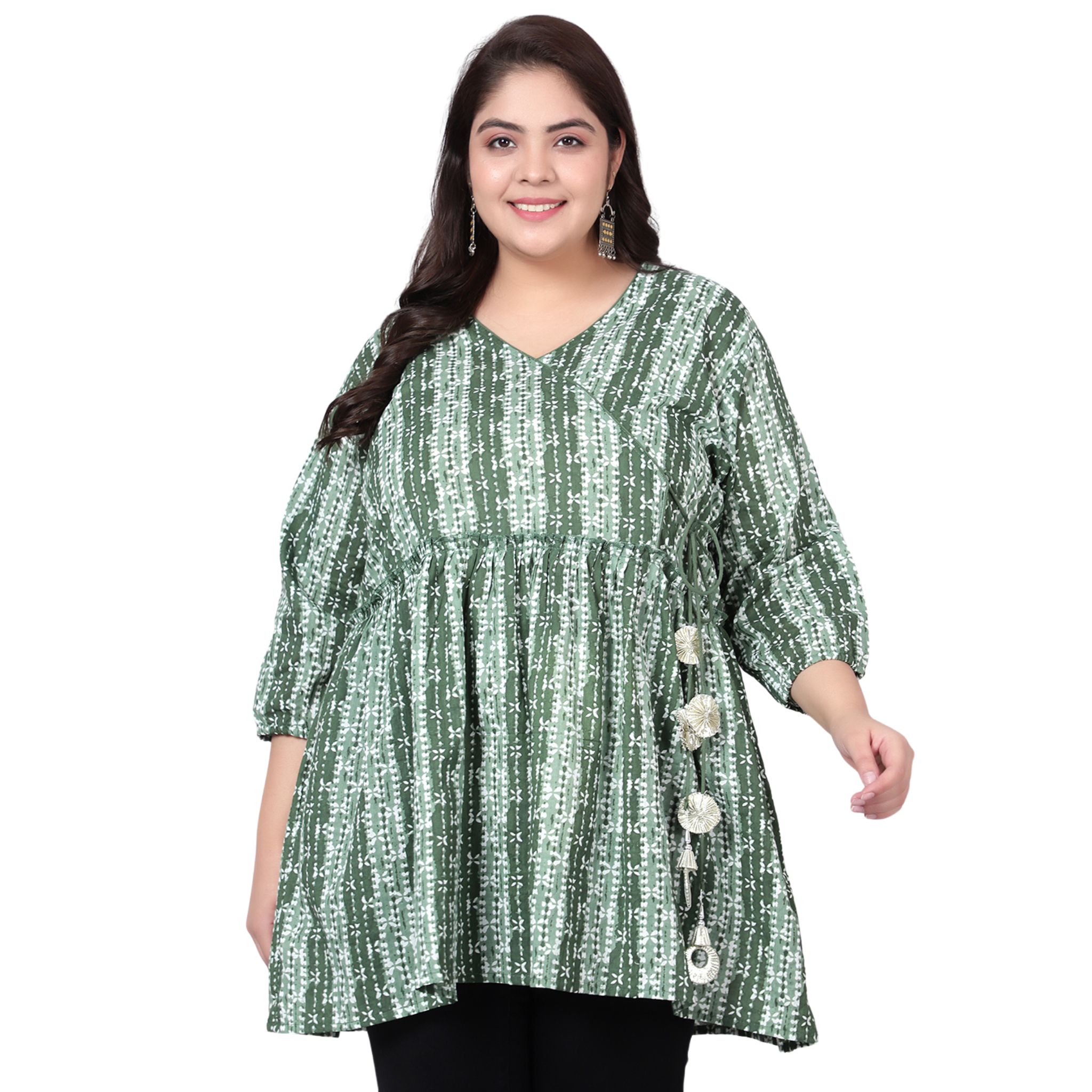 Green Hand Block Print Plus Size Tunic